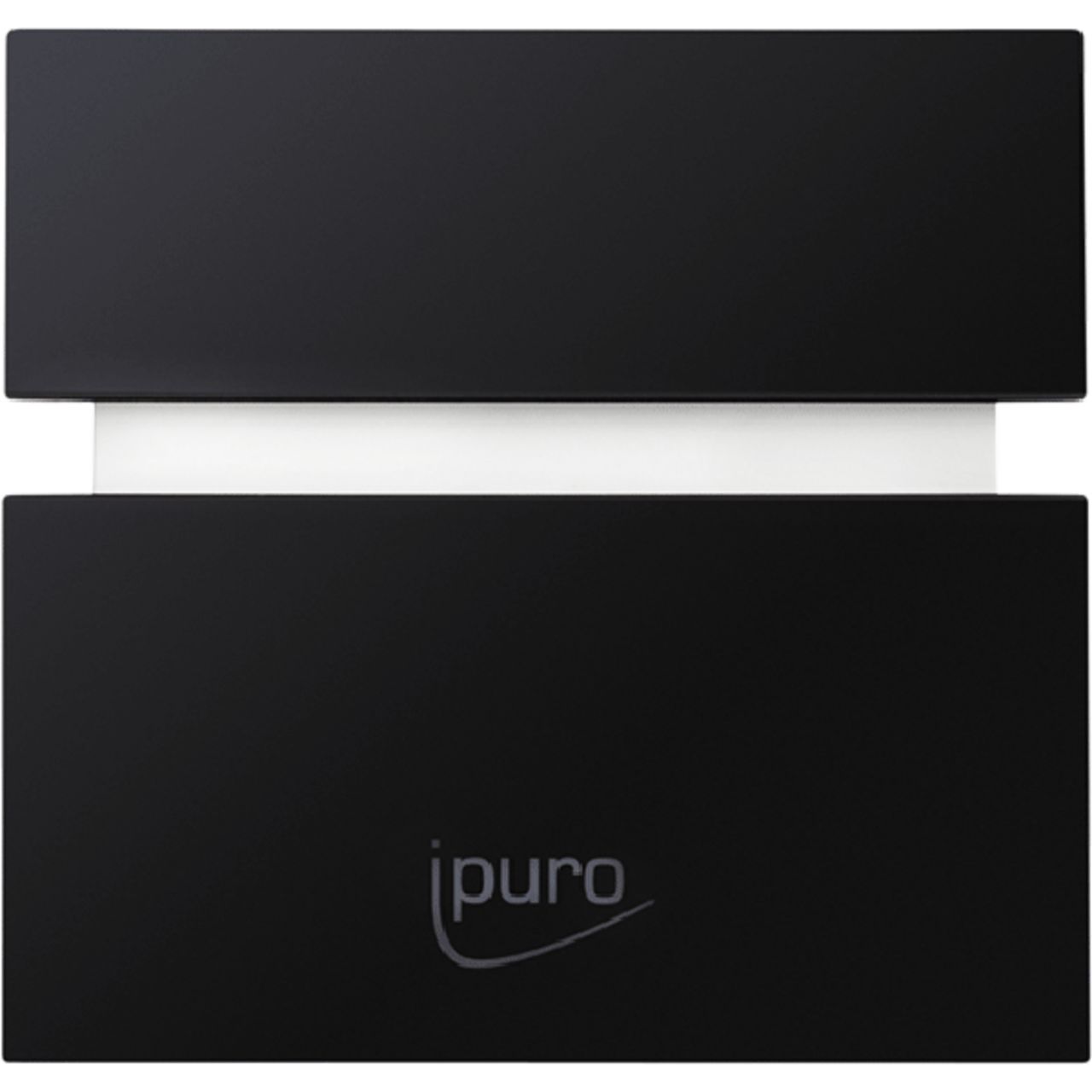 Schwarzer Diffusor mit weißem Einsatz. Unten das Logo 'ipuro'.