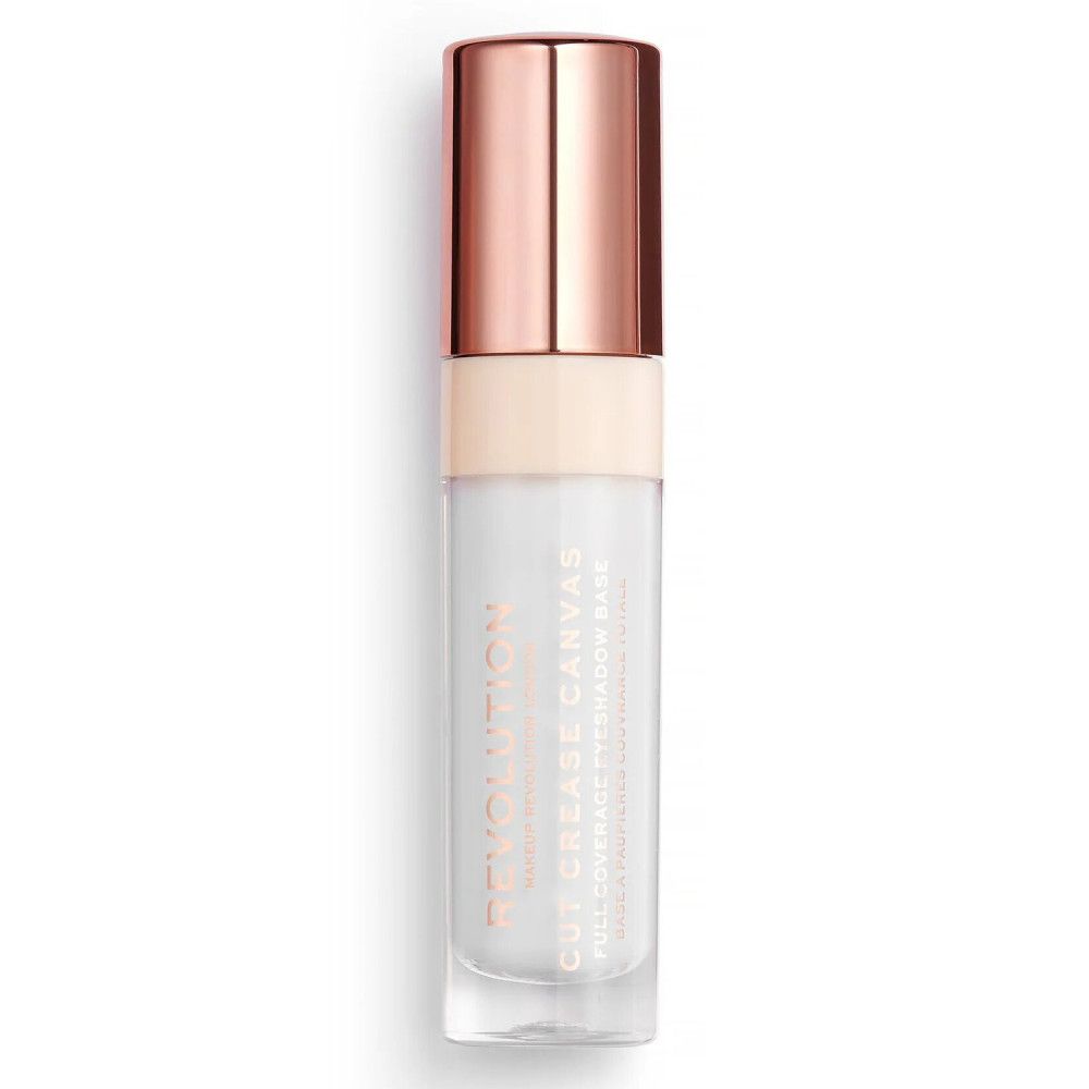 Grundierung für Cut-Crease-Effekt. Transparente Tube mit roségoldfarbenem Deckel. Produktname und Text auf der Tube.