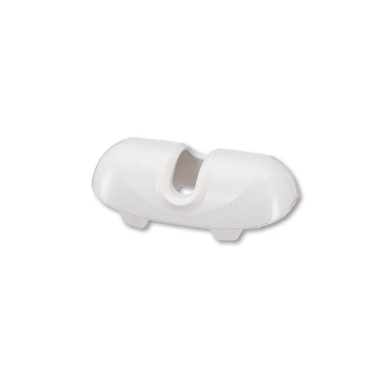 Weißes Epilierer-Zubehör, Gesichtskappe. Oval mit Aussparung und zwei kleinen Füßen. Kunststoff.