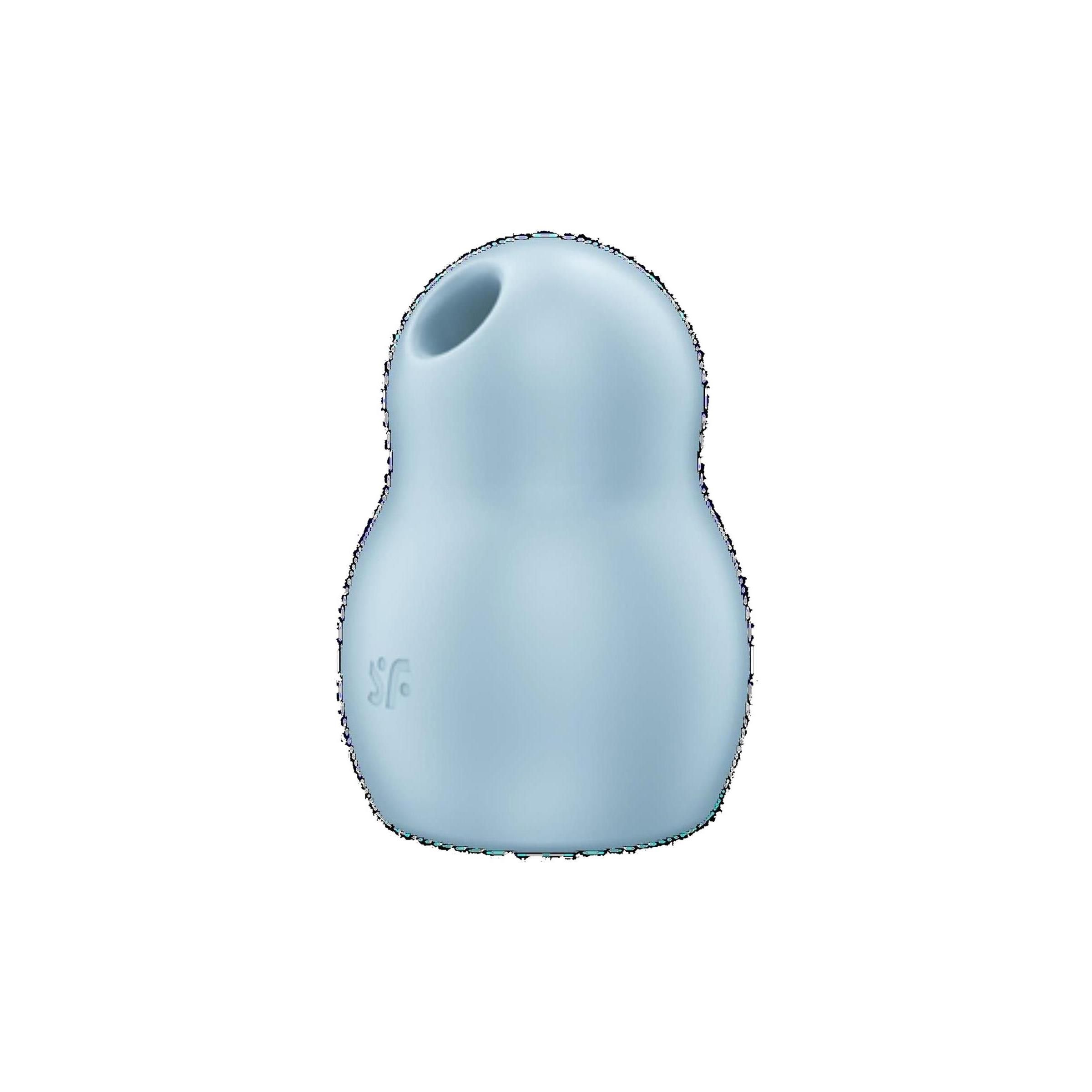 Hellblaues, eiförmiges Gerät mit einer Öffnung. Auf der Oberfläche ist ein Logo eingeprägt. Die Form erinnert an eine Matrjoschka.