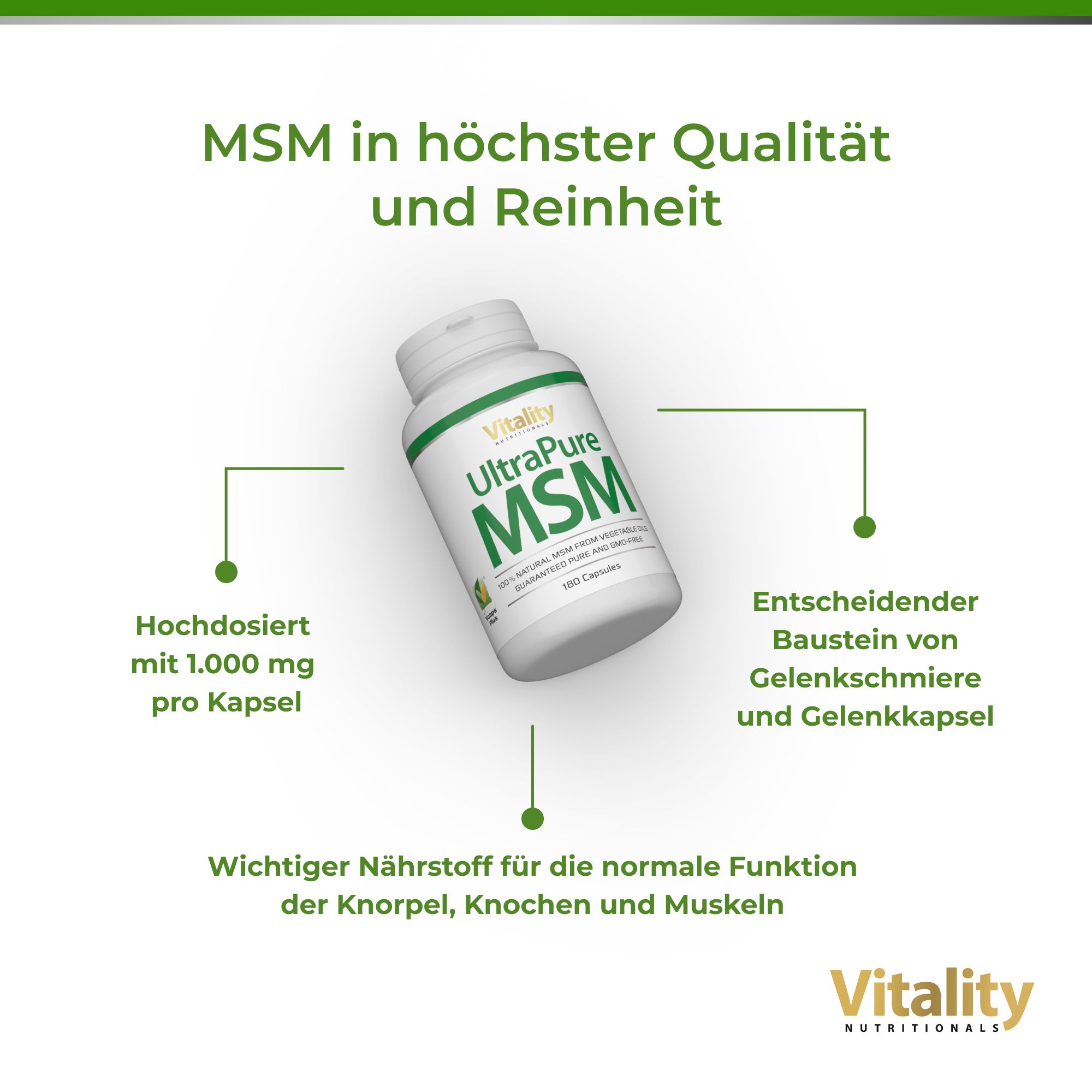 Vitality Nutritionals Ultra Pure MSM Kapseln 180 St