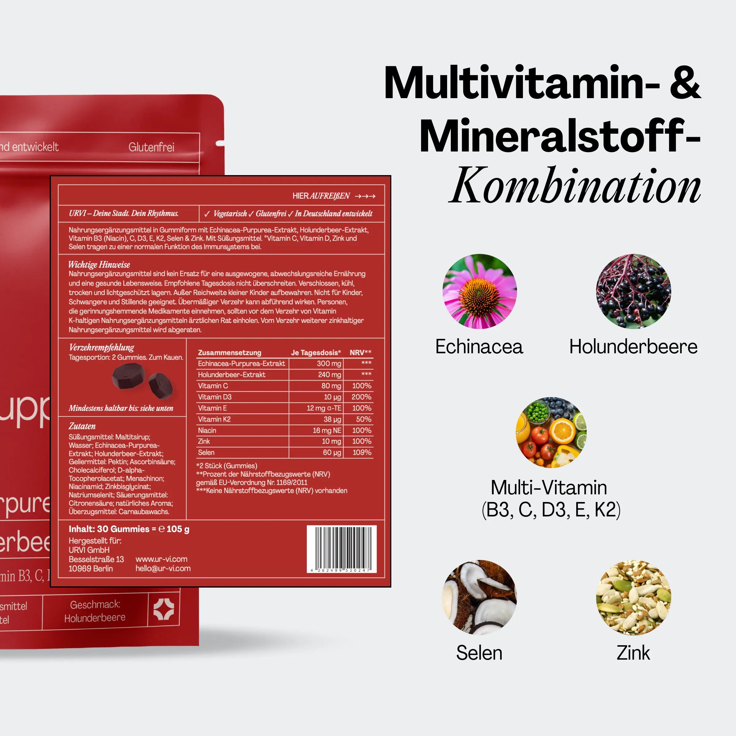 URVI® Immune Support - mit Echinacea, Holunderbeere & Multivitaminen