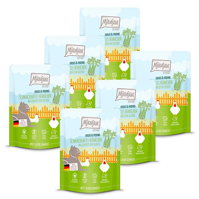 MjAMjAM - Quetschie Chicks & Friends schmackhaftes Hühnchen an gedünstetem Sellerie 6x300 g Futter