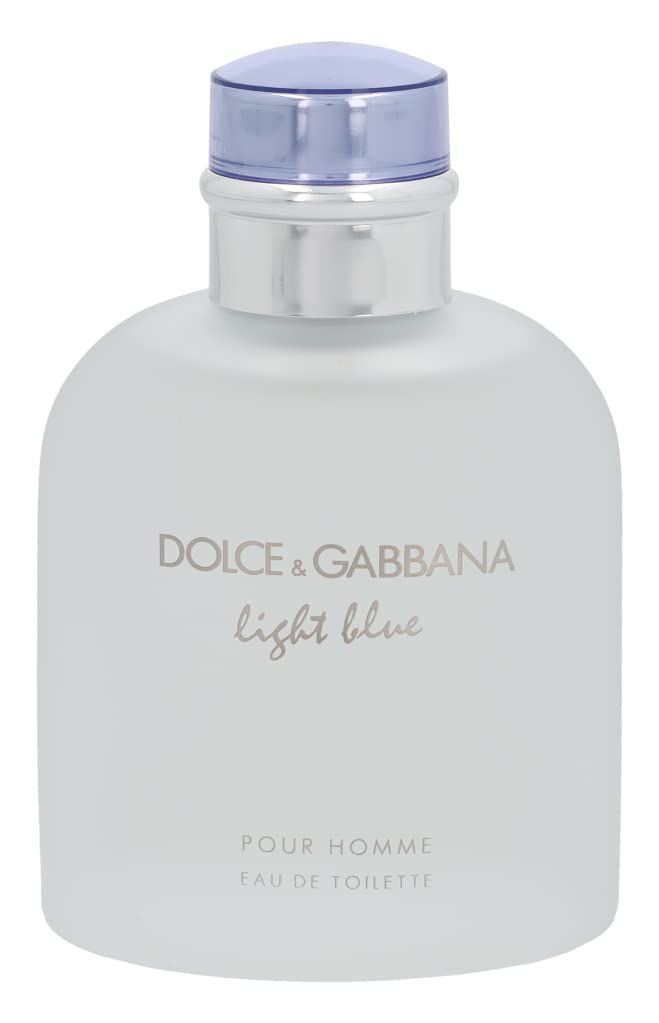 Hellblaues Eau de Toilette-Flakon. Aufschrift: DOLCE & GABBANA light blue POUR HOMME Eau de Toilette.