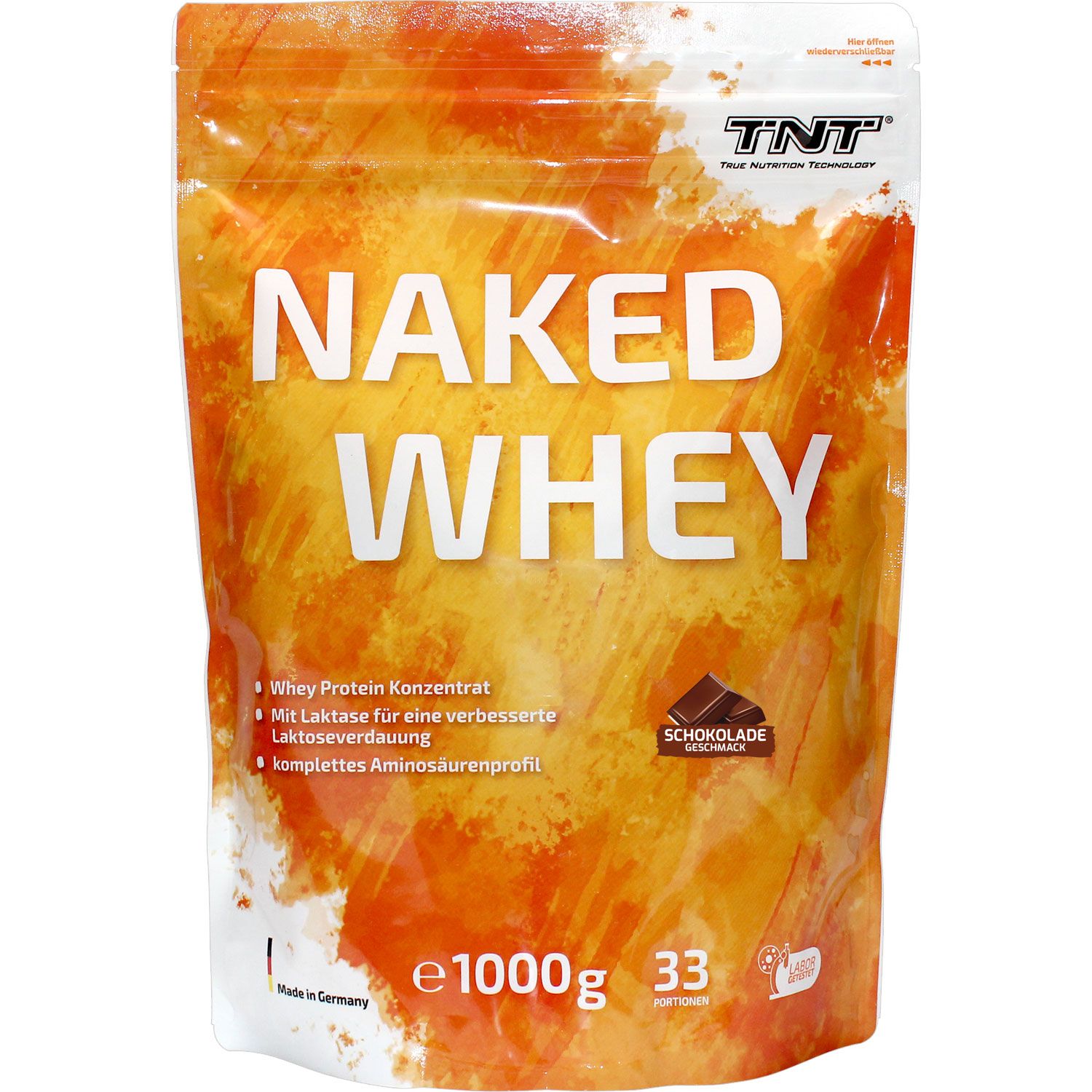 TNT Naked Whey Protein - Schoko, hoher Eiweißanteil, wenig Kohlenh., Laktase für bessere Verdauung