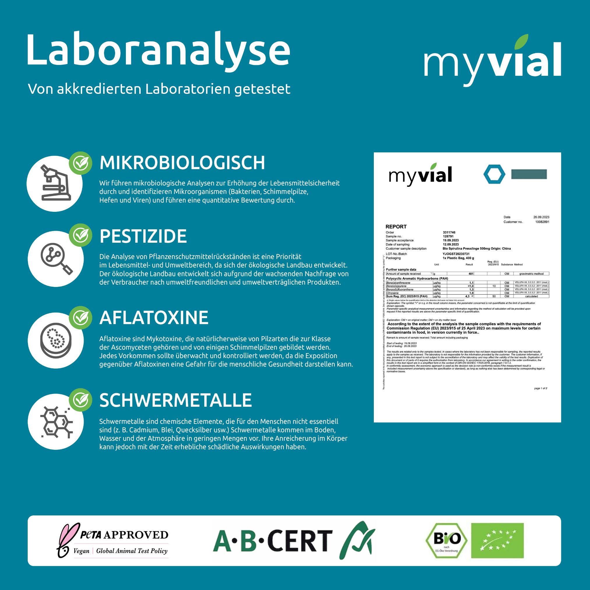 myvial® Bio Spirulina Tabletten - vegan & naturrein - Presslinge ohne Zusätze