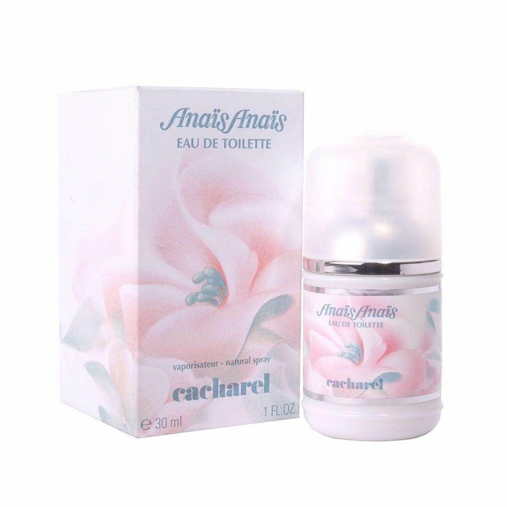 Cacharel Anais Anais Eau de Toilette. Flakon und Verpackung mit floralem Design. 30ml.