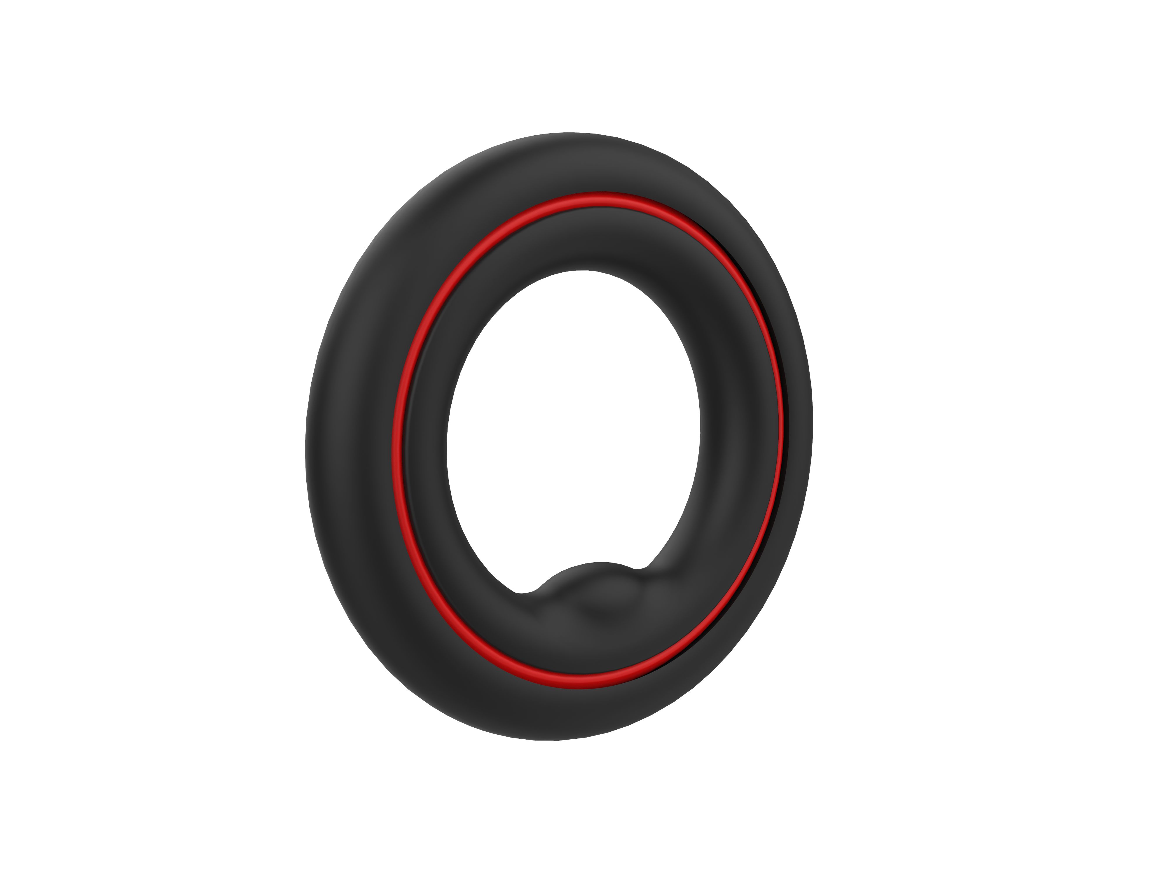Schwarzer Penisring mit roter Linie. Ringförmig mit einer Aussparung.