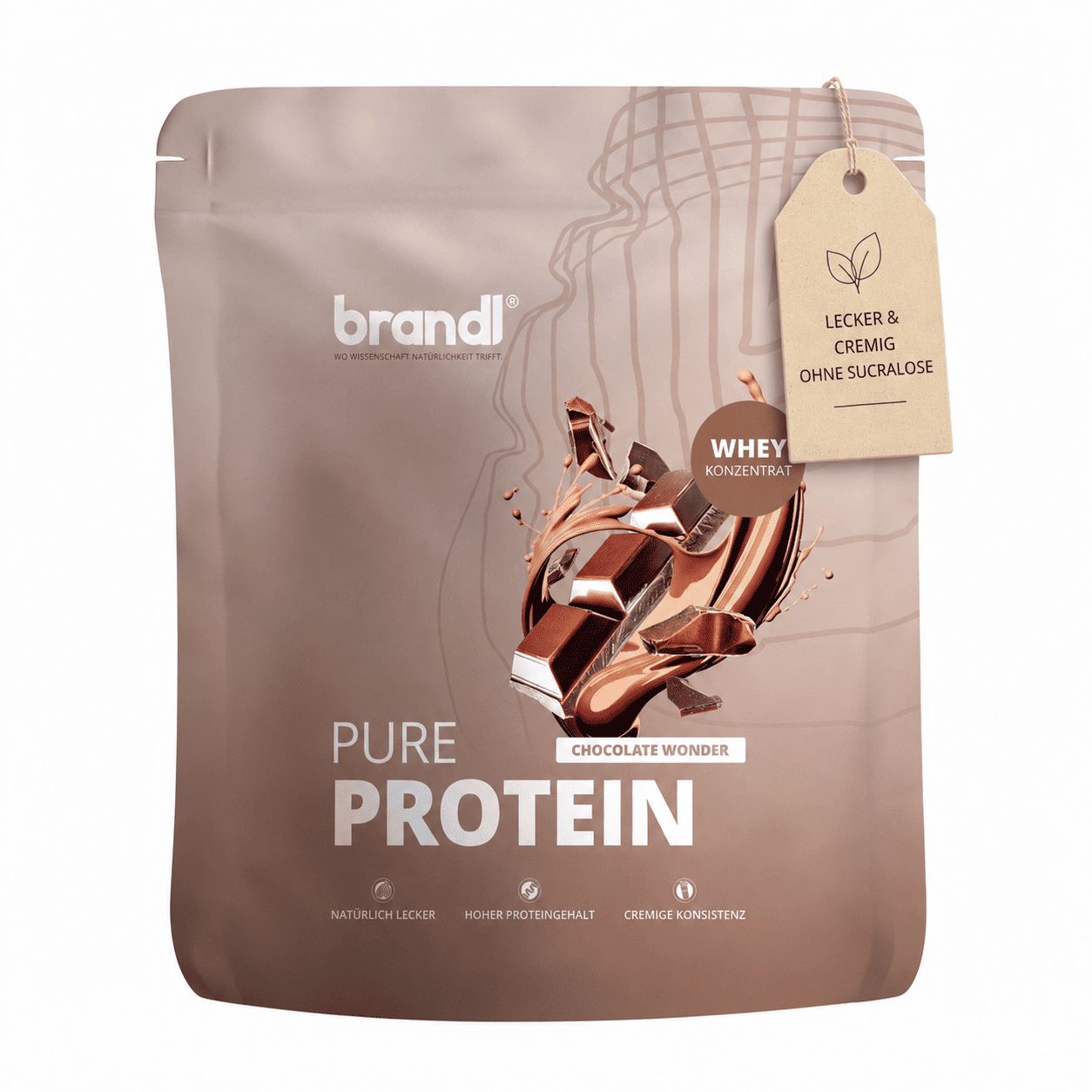 Pouch brandl® Pure Protein 2.0 'Chocolate Wonder', 1000g. Lecker & cremig, ohne Sucralose.