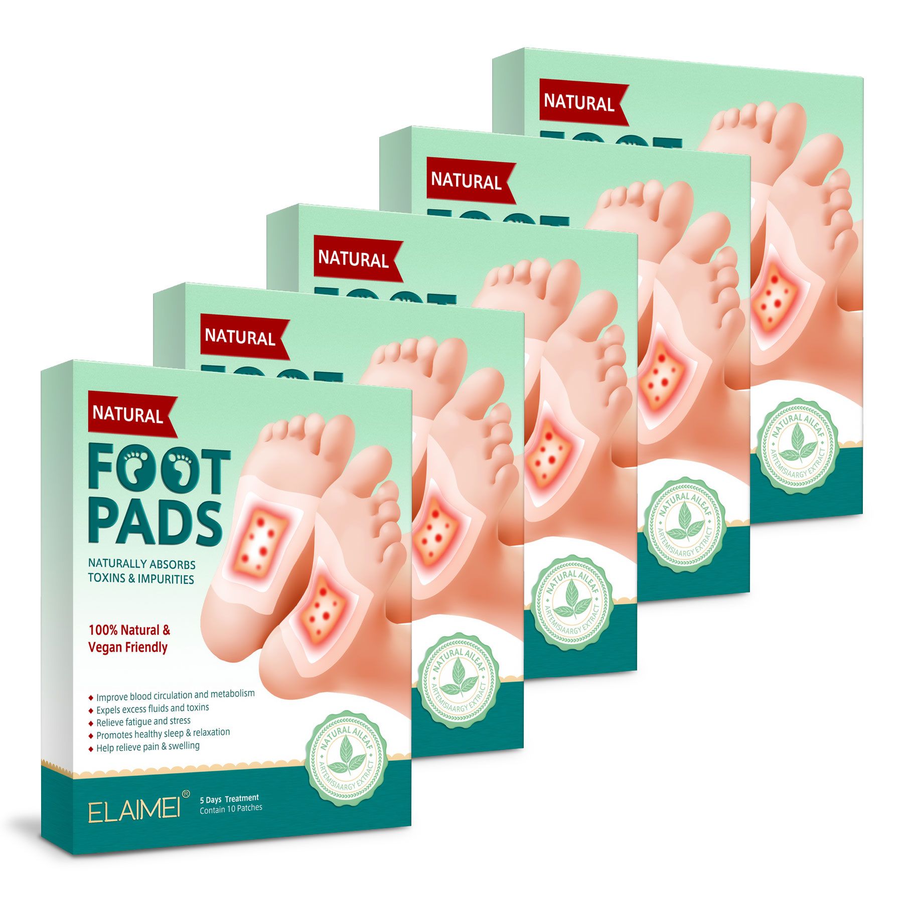 Aliver Fußmaske Detox Pflaster mit Bambusessig für Fußpflege 5x1 St