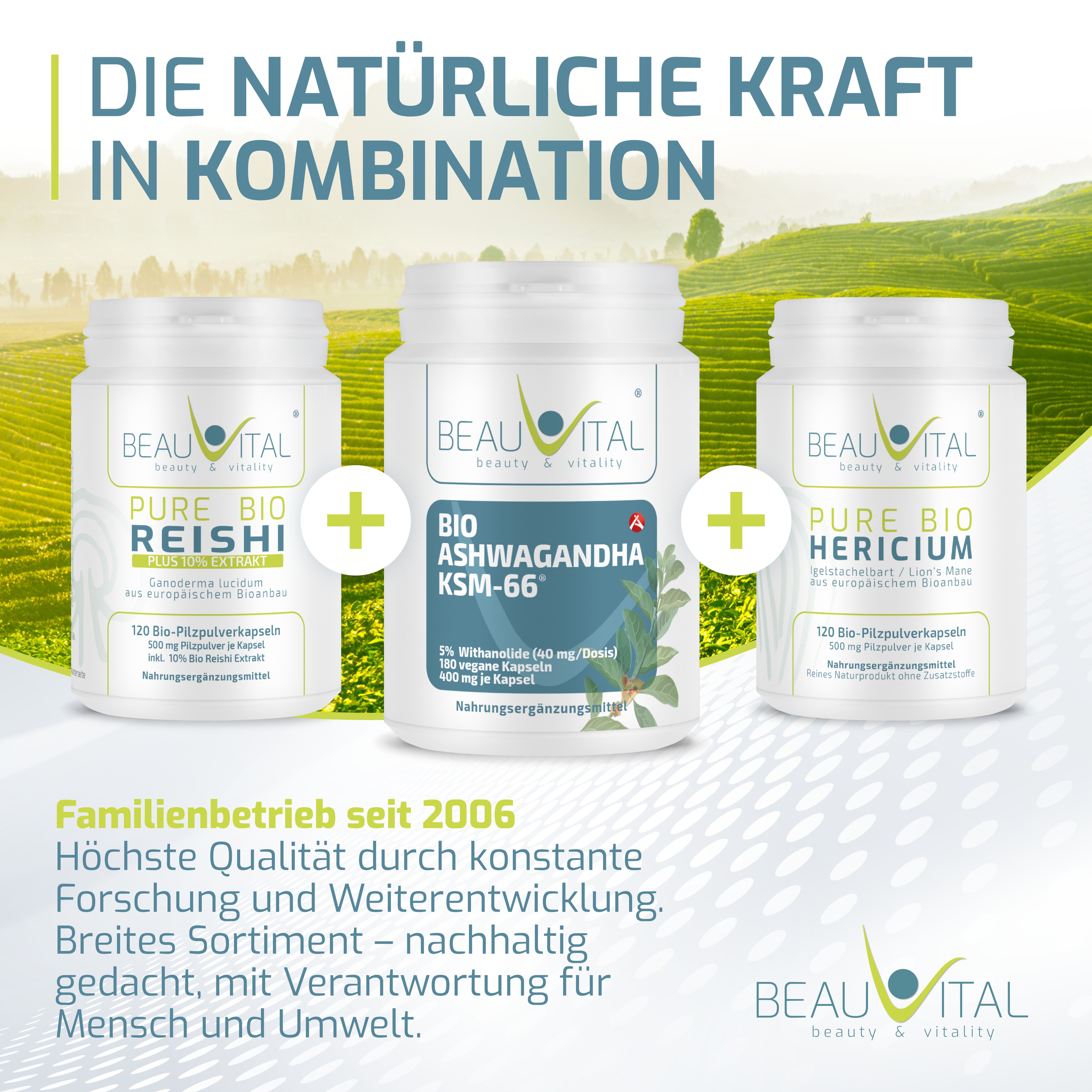 BEAUVITAL® Bio-Ashwagandha KSM-66® hochdosiert 12:1 Premiumextrakt 5% Withanolide