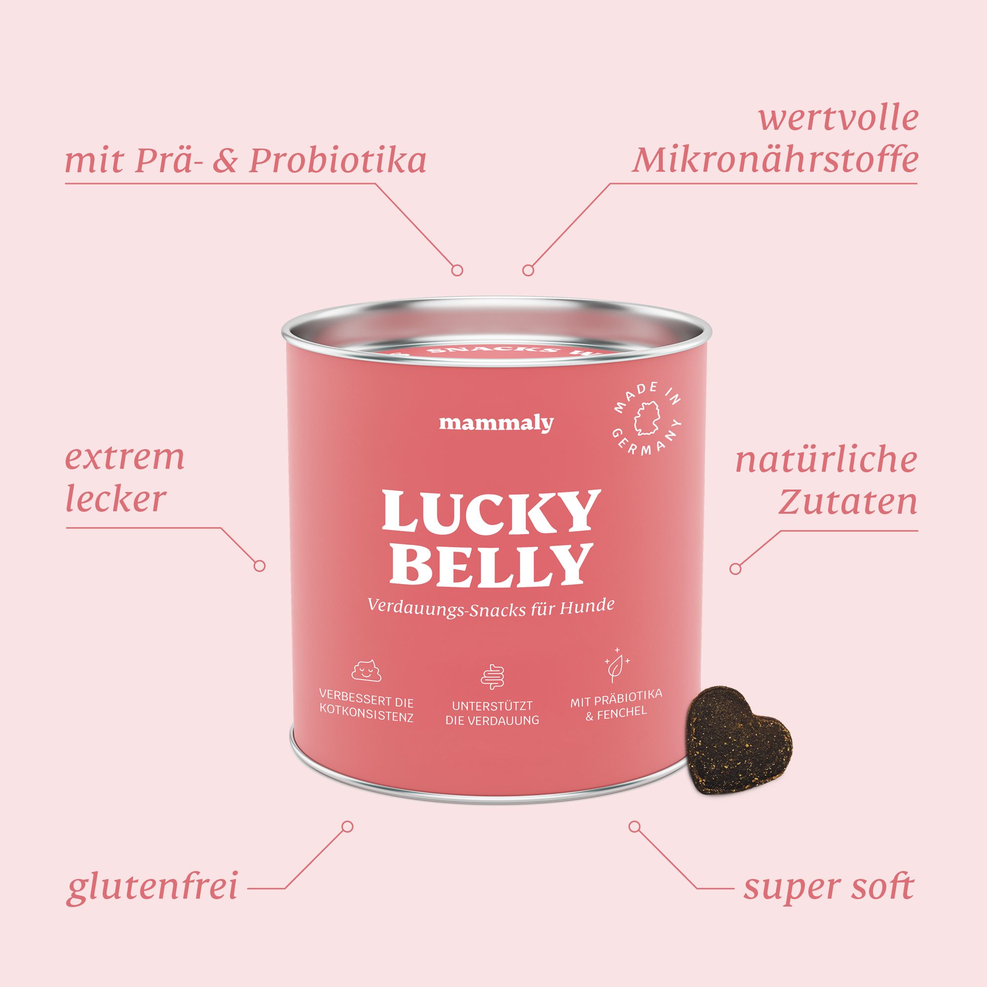 mammaly Lucky Belly für Hunde Verdauungssnacks gegen Durchfall oder Blähungen mit Probiotika