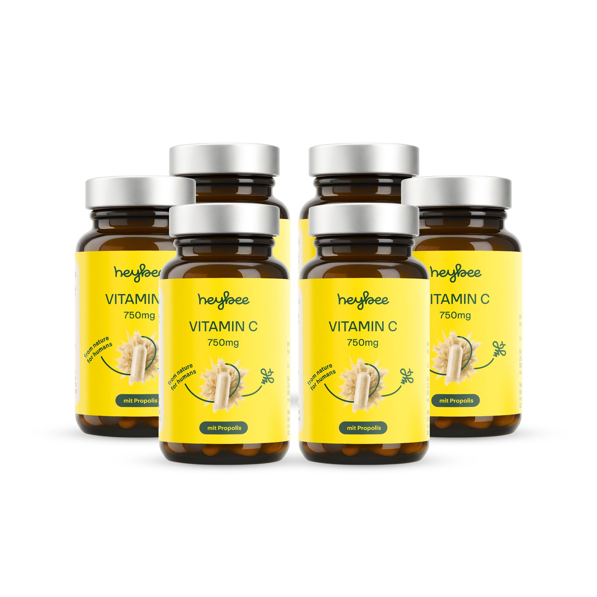 heybee Vitamin C 750mg + Propolis - 6er Packung 6x60 St Halstabletten