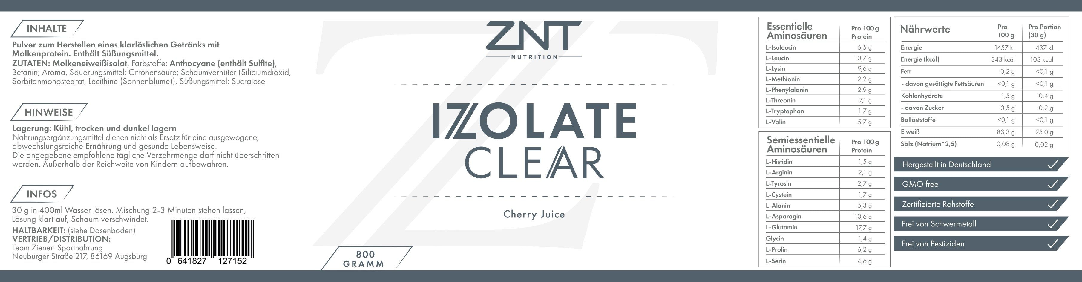 ZNT Nutrition IZOLATE CLEAR