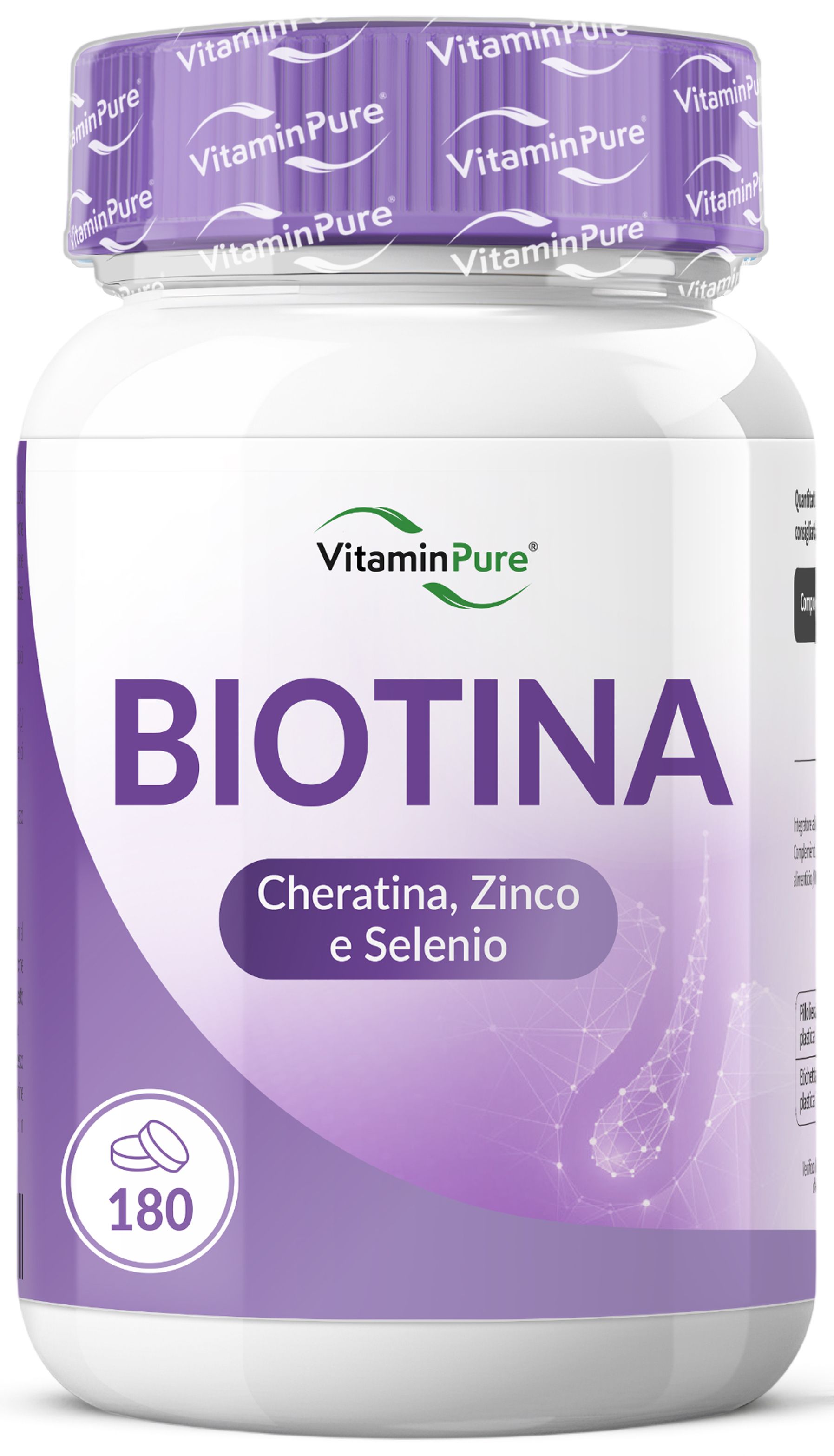 Integratore Capelli con Biotina, Cheratina, Zinco e Selenio, 6 Mesi di Fornitura, VitaminPure®