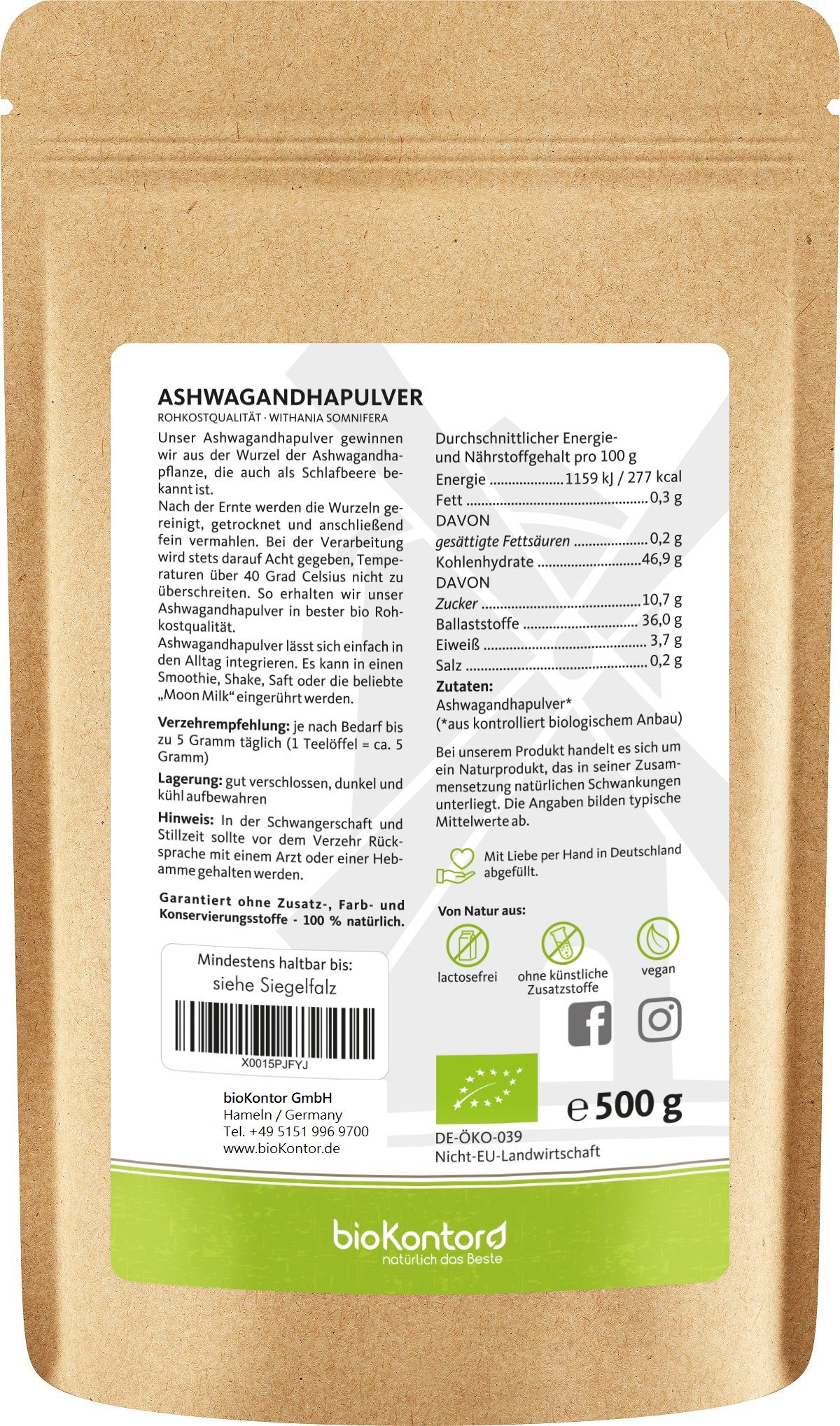 bioKontor Ashwagandhapulver 500 g Pulver