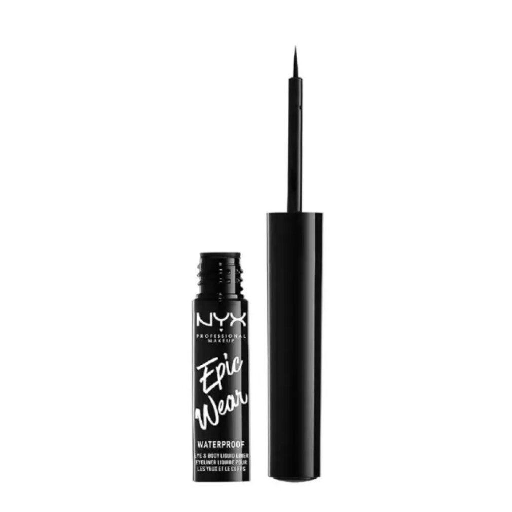 NYX Epic Wear Liquid Liner in Schwarz. Schwarzer Applikator und Fläschchen mit Aufschrift.