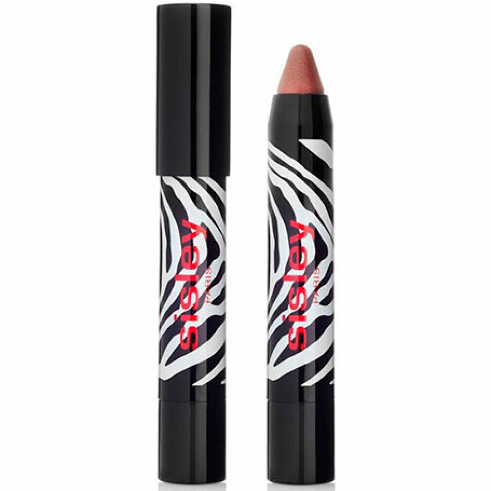 Lippenstift-Stift mit schwarzem Deckel. Zebra-Muster. Sisley-Logo. Geöffneter Stift zeigt Farbe.