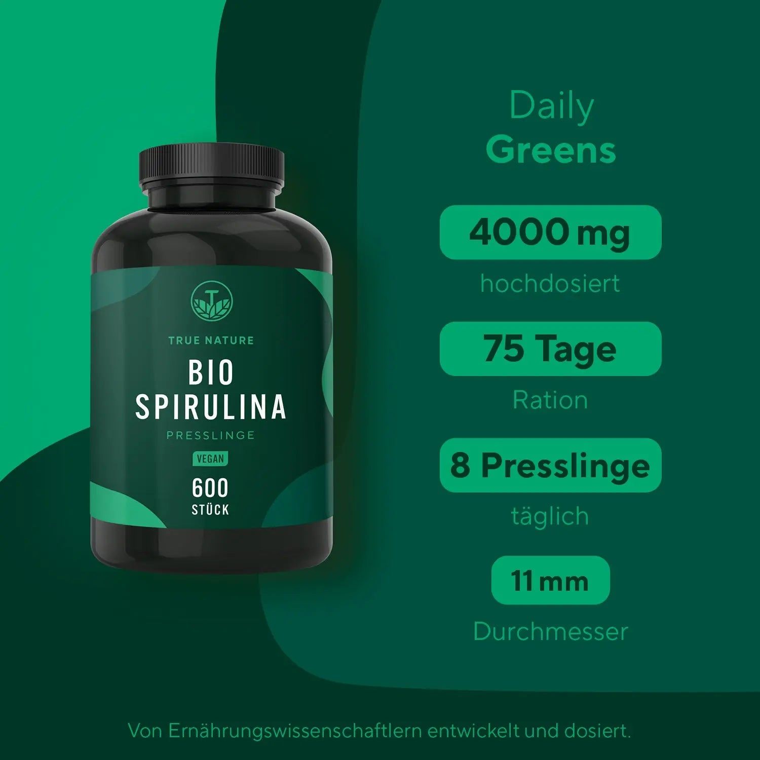 TRUE NATURE® Bio Spirulina Presslinge Vegan, Bio-Algen Tabletten aus kontrolliert biologischem Anbau