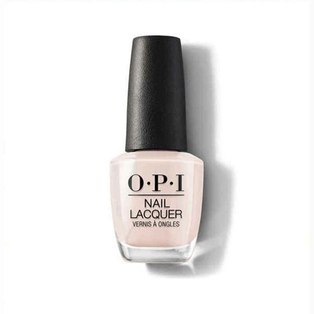 OPI Nagellacke. Flasche mit hellrosa Lack und schwarzem Deckel. Aufschrift: OPI, Nail Lacquer, Vernis à Ongles.