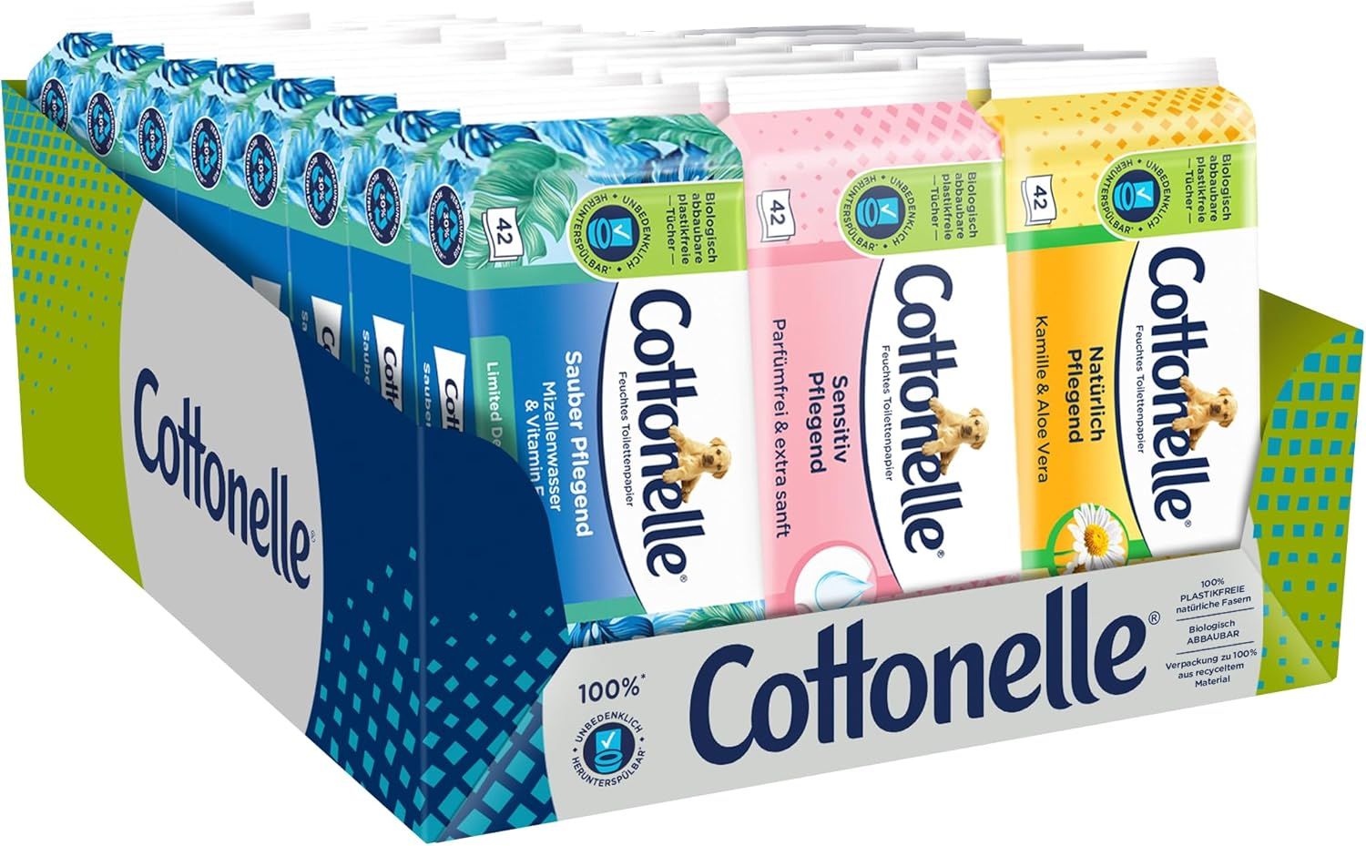 Cottonelle Feuchtes Toilettenpapier Mix-Display 3 Sorten Toilettentücher 1134 St