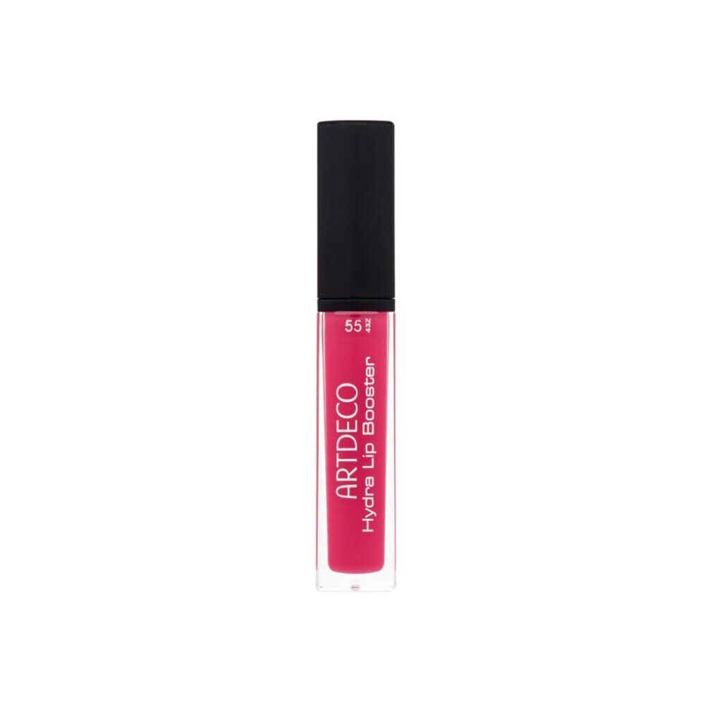 Artdeco Hydra Lip Booster 55. Transparente Tube mit pinker Flüssigkeit. Schwarzer Deckel. Produktname und Farbnummer sichtbar.