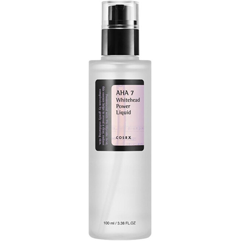 AHA 7 Whitehead Power Liquid. Flasche mit schwarzem Deckel und lila Etikett. COS RX Logo.