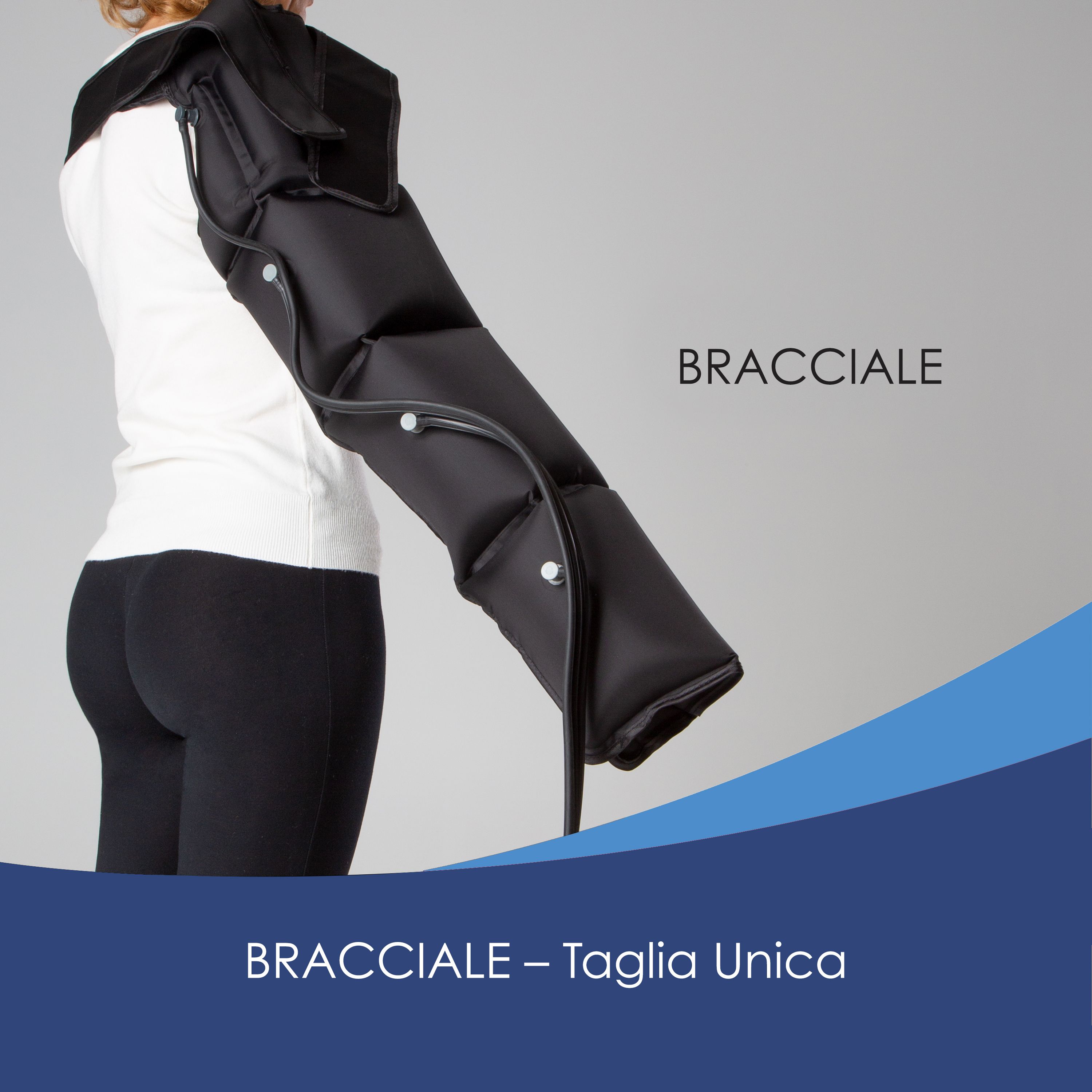 Schwarze Armmanschette für die Drucktherapie, Einheitsgröße.