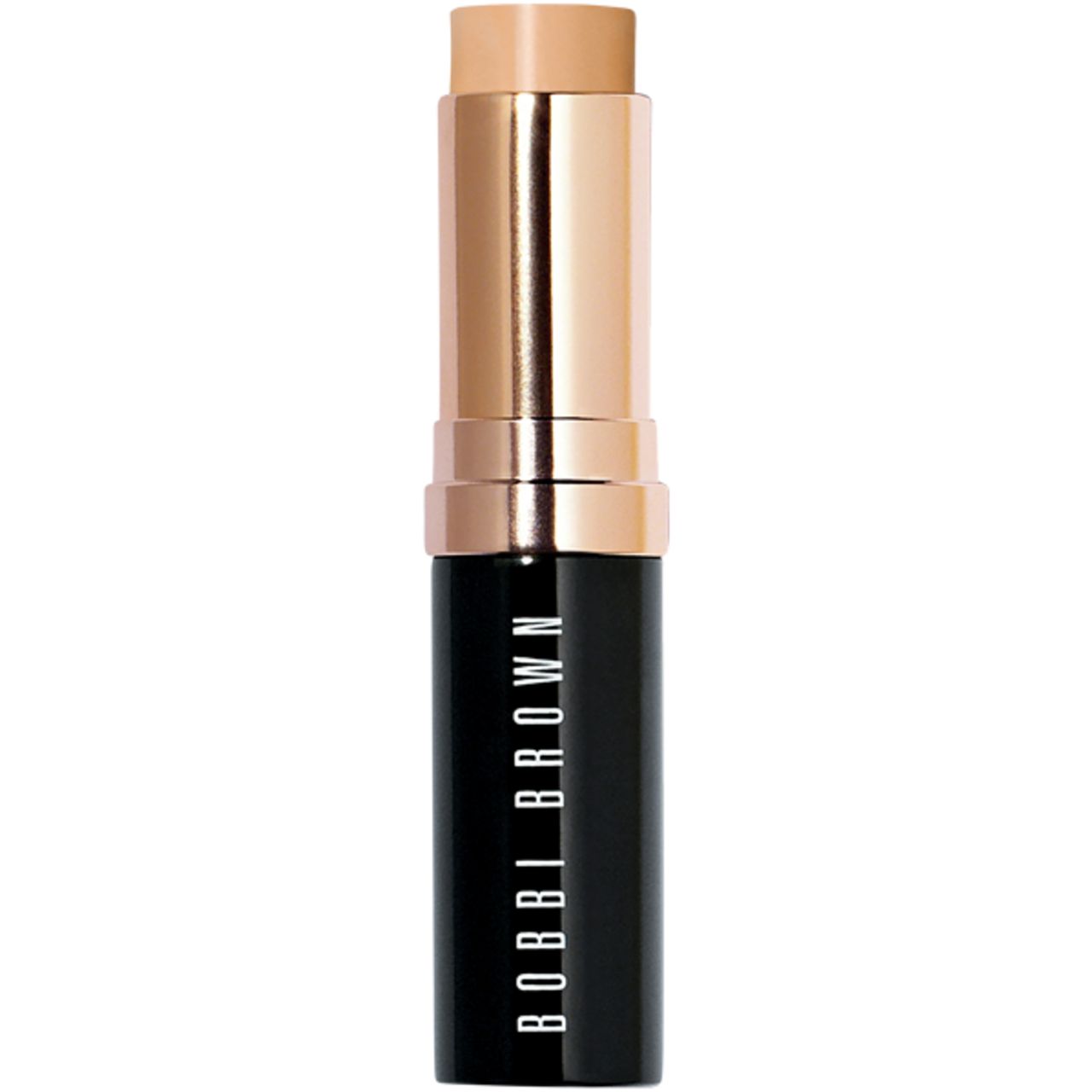 Kosmetikstift mit beiger Spitze, goldfarbenem Mittelteil und schwarzem Boden. Schriftzug BOBBI BROWN.
