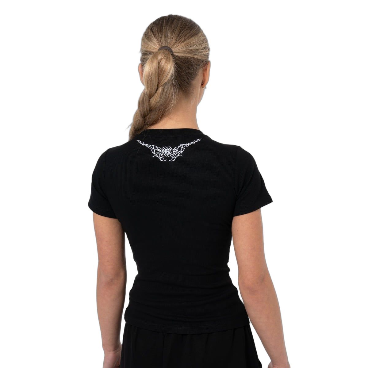 GymBeam T-Shirt Damen slim gerippt mit rundem Ausschnitt in Schwarz