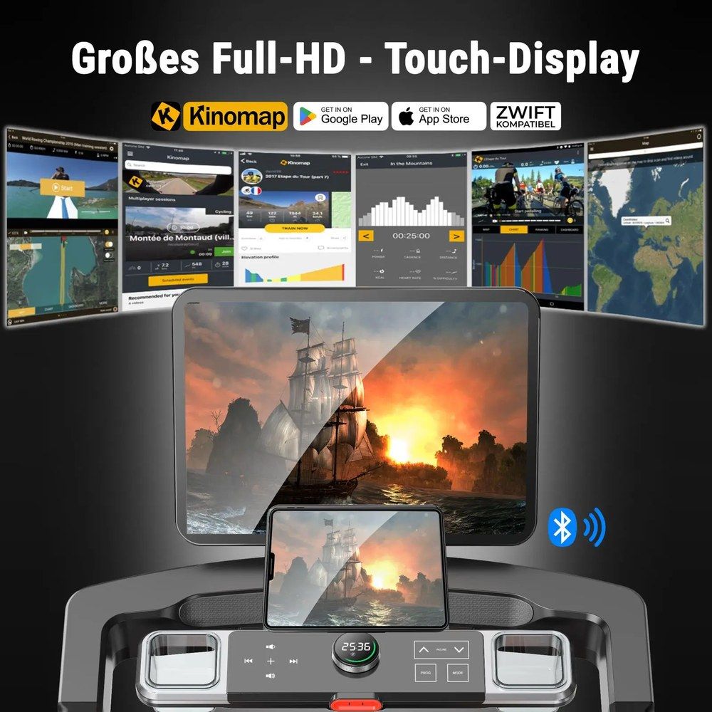 AsVIVA Laufband Smart T18 Pro: Großes Full-HD-Touch-Display mit App-Integration.