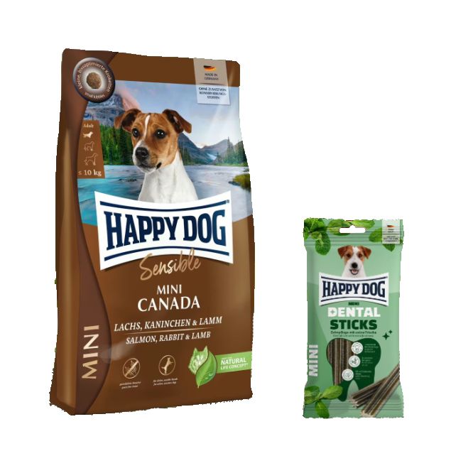 Happy Dog Supreme Mini Canada + Dental Sticks für Hunde 4,1 kg