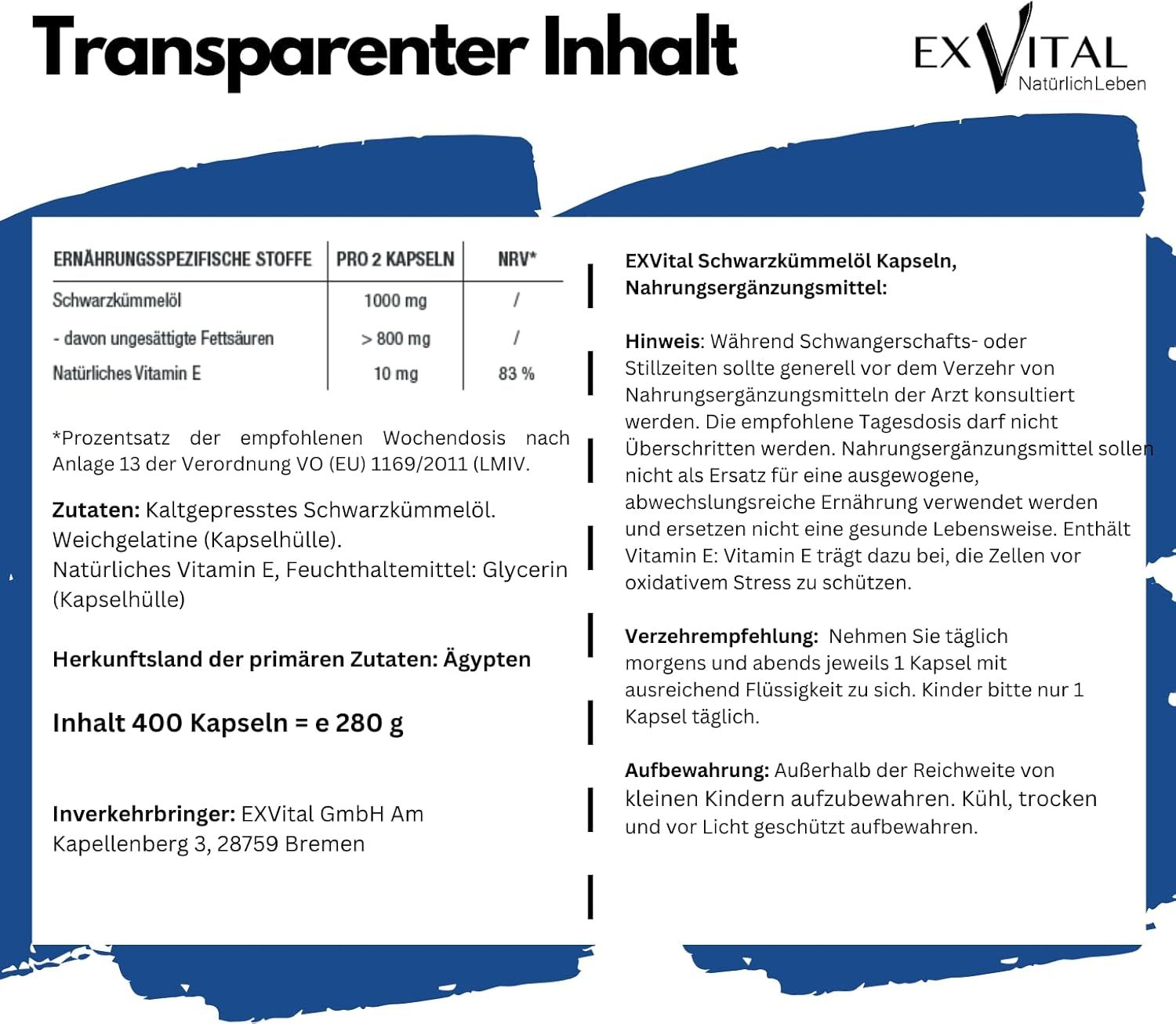 EXVital® Schwarzkümmelöl Kapseln, aus ägyptischen Anbau