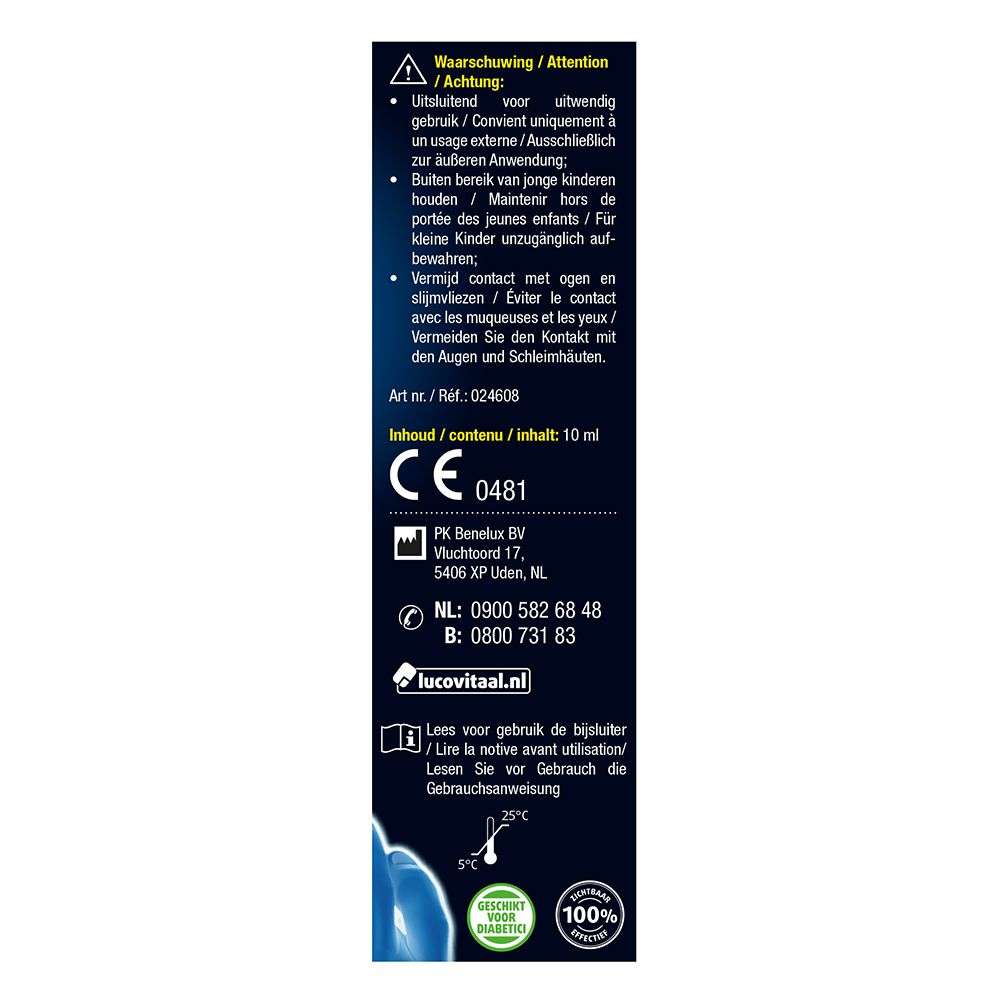 Rückseite der Produktverpackung. Text in Niederländisch. Enthält Warnhinweise, Inhaltsangabe und Kontaktinformationen.