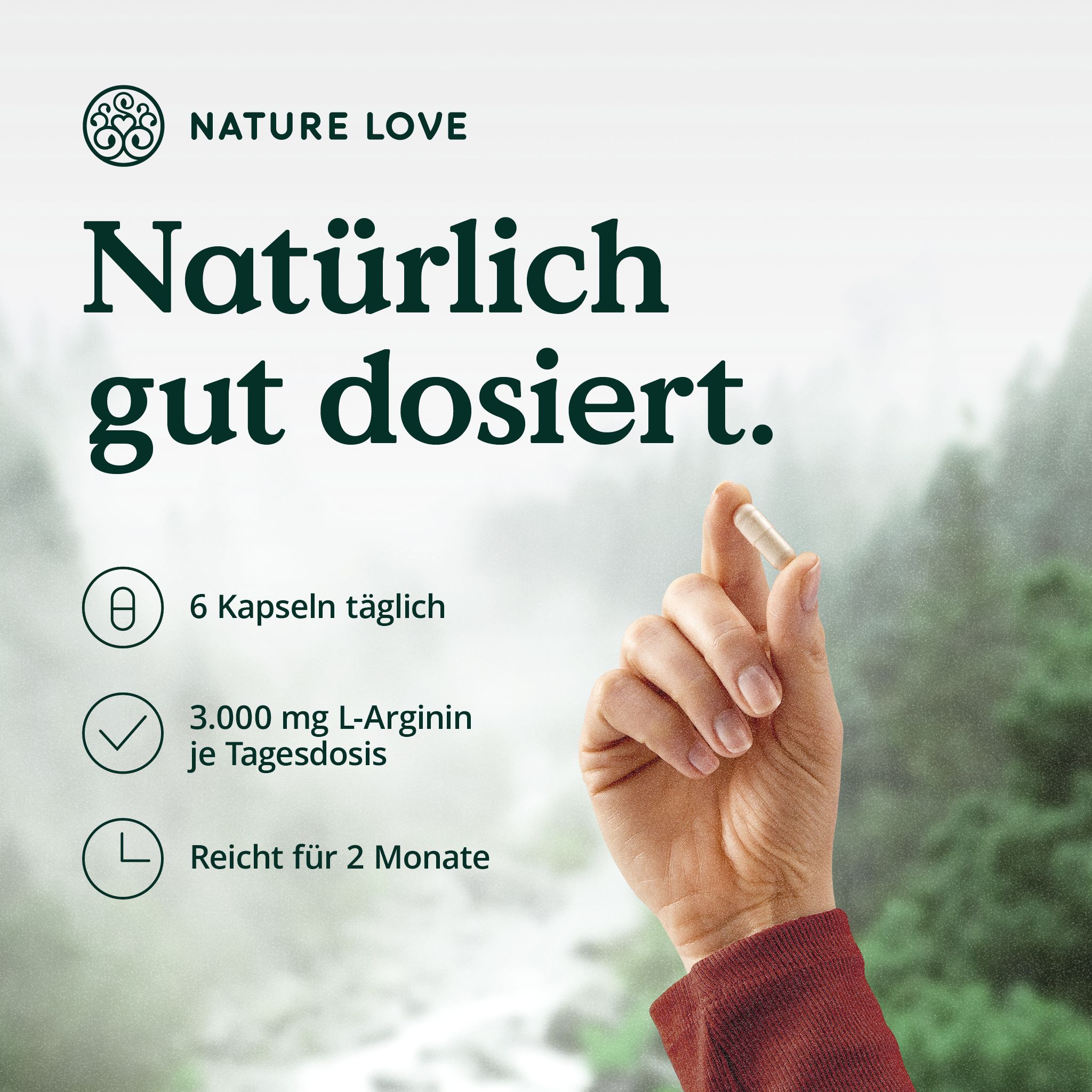 NATURE LOVE® L-Arginin Base mit Citrullin - 365 Stk - pflanzliches Arginin BASE Form 99,7+% Reinheit