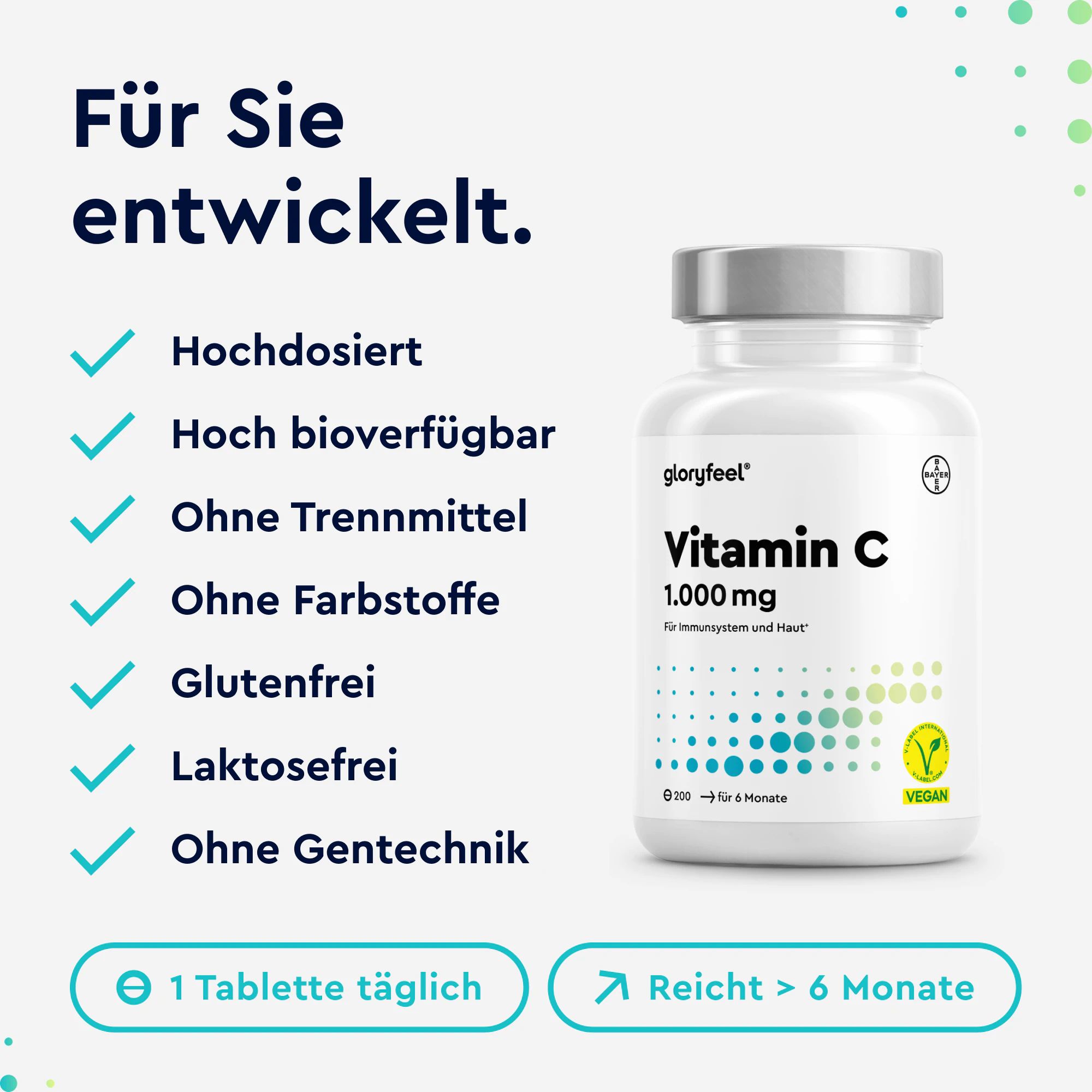 gloryfeel® Vitamin C 1.000mg - Immun-Support* hochdosiert - 200 vegane Tabletten (7 Monate)