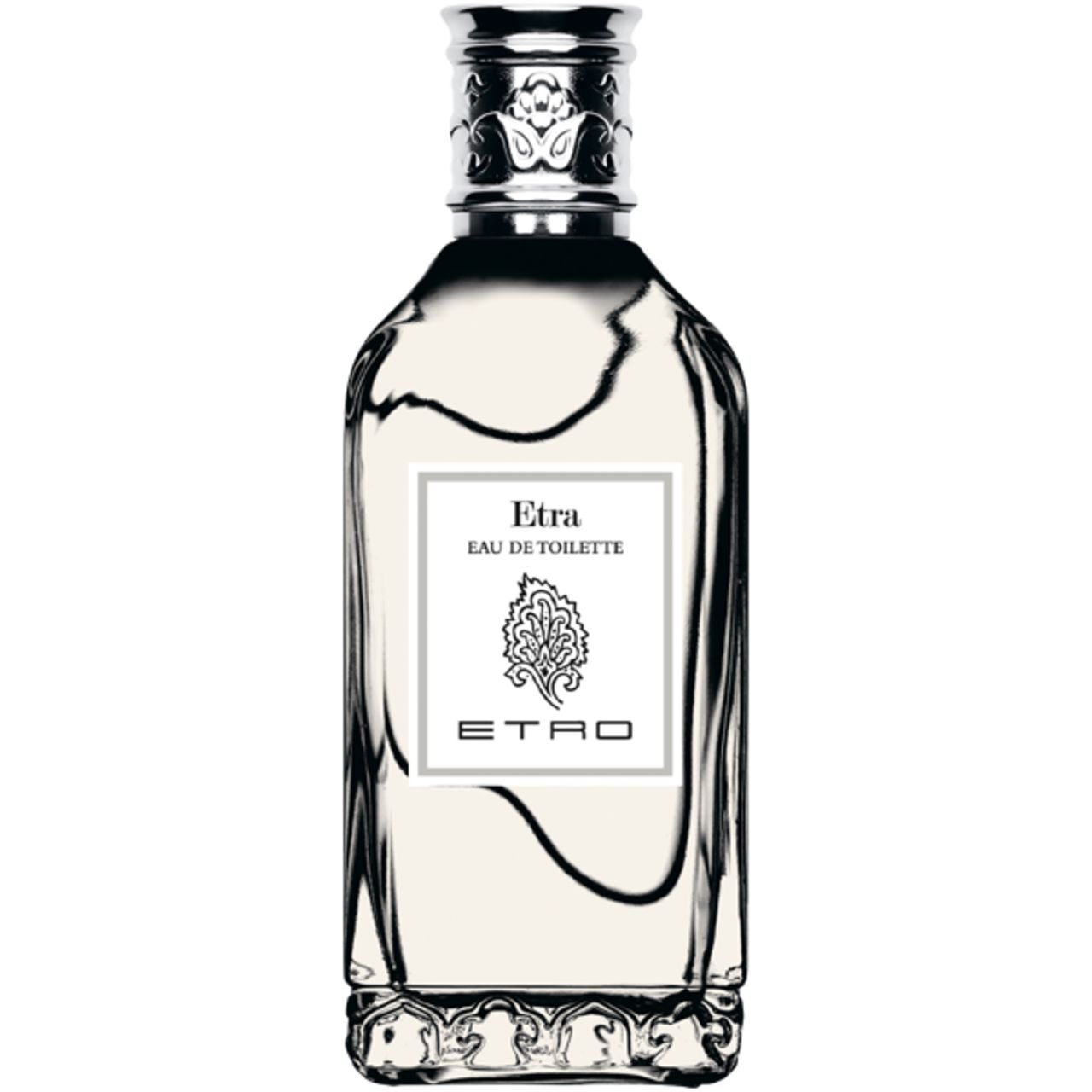 Etro Etra Etro Eau de Toilette Flakon mit silbernem Verschluss und Paisley-Detail.