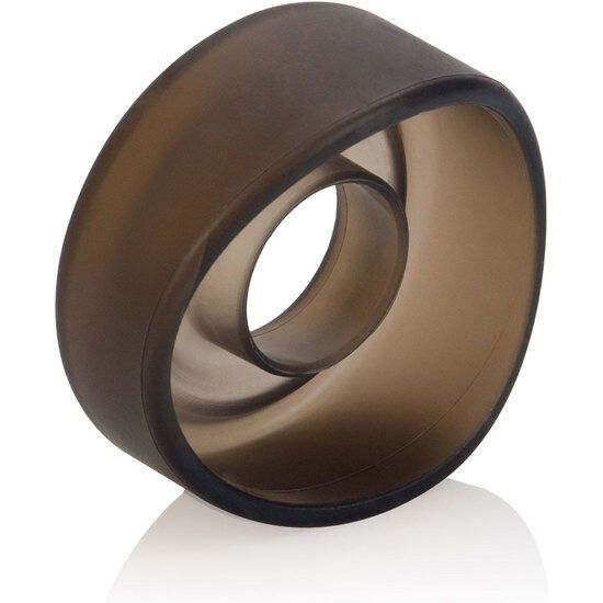 Rauchfarbenes, zylindrisches Silikon-Pump Sleeve mit zentraler Öffnung. Glatte Oberfläche, abgerundete Kanten.
