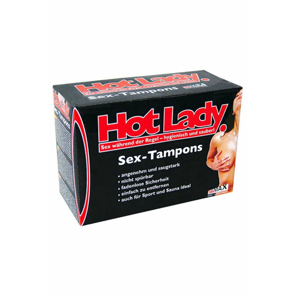 Schwarze Verpackung für JOYDIVISION SexMAX Hot Lady Sex-Tampons, Vorderansicht.