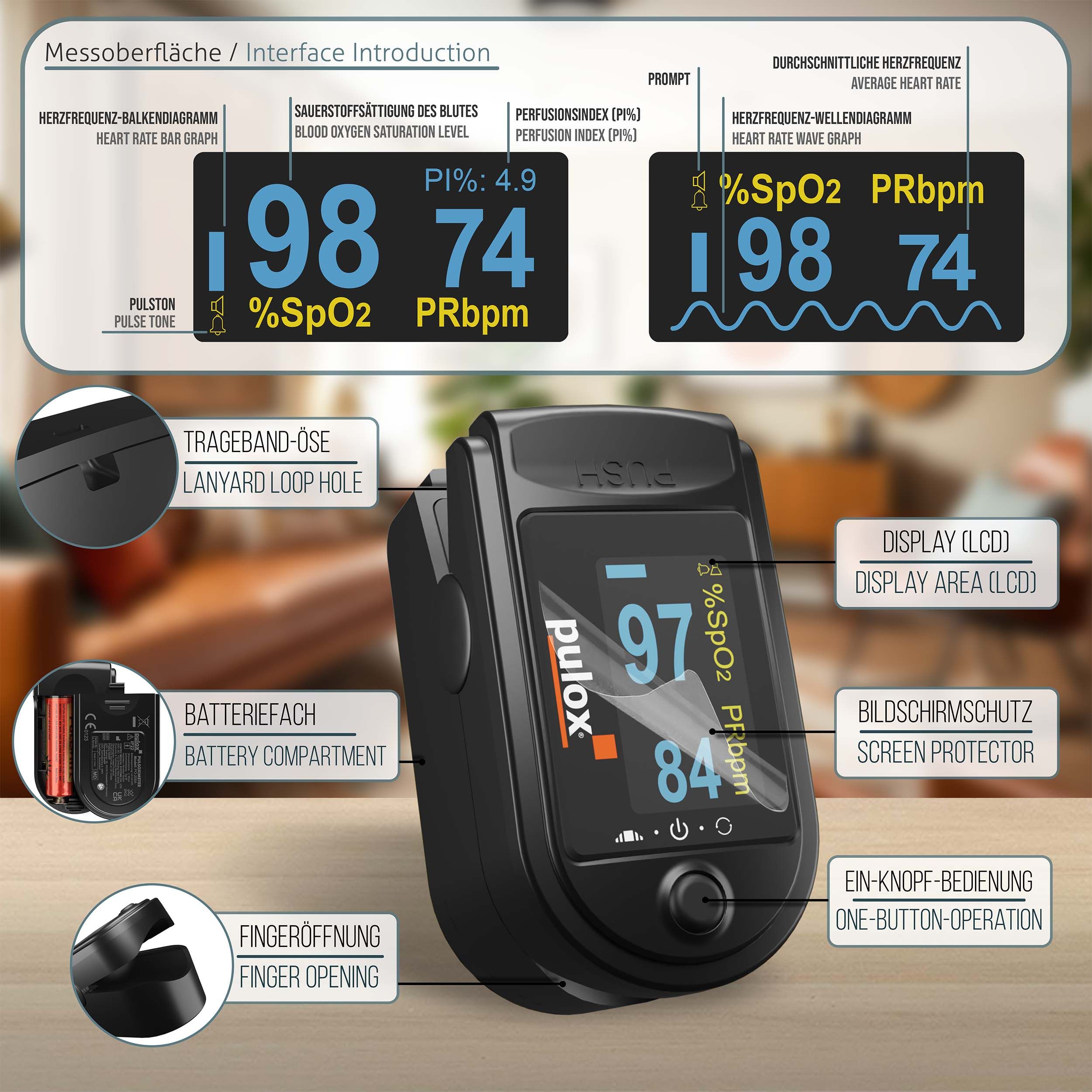 Pulox PO-200A Set - Finger-Pulsoximeter - Schwarz