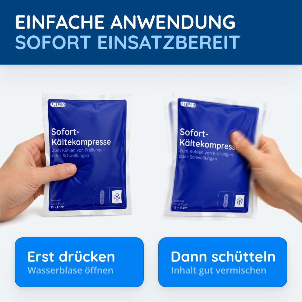 Hände aktivieren Sofort-Kältekompresse durch Drücken und Schütteln.