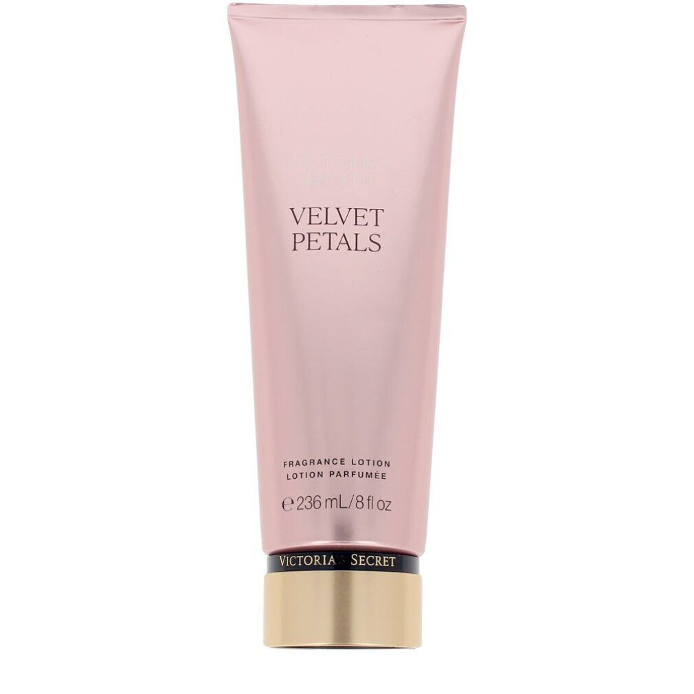Victoria's Secret Velvet Petals Duftlotion in einem rosafarbenen Schlauch mit goldener Kappe. Enthält 236 ml.