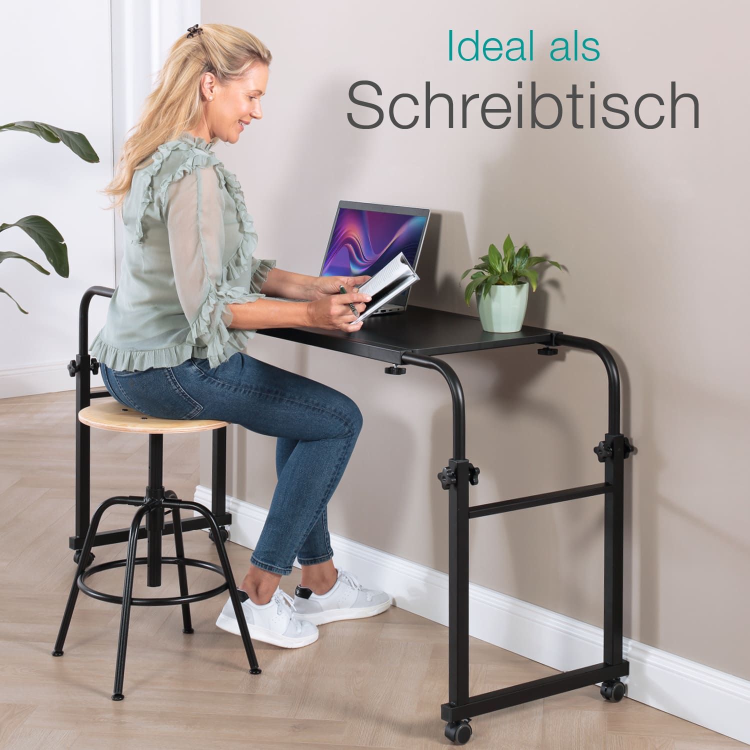 ELONEO Wangentisch Über-Betttisch auf Rollen, höhenverstellbar, breitenverstellbar