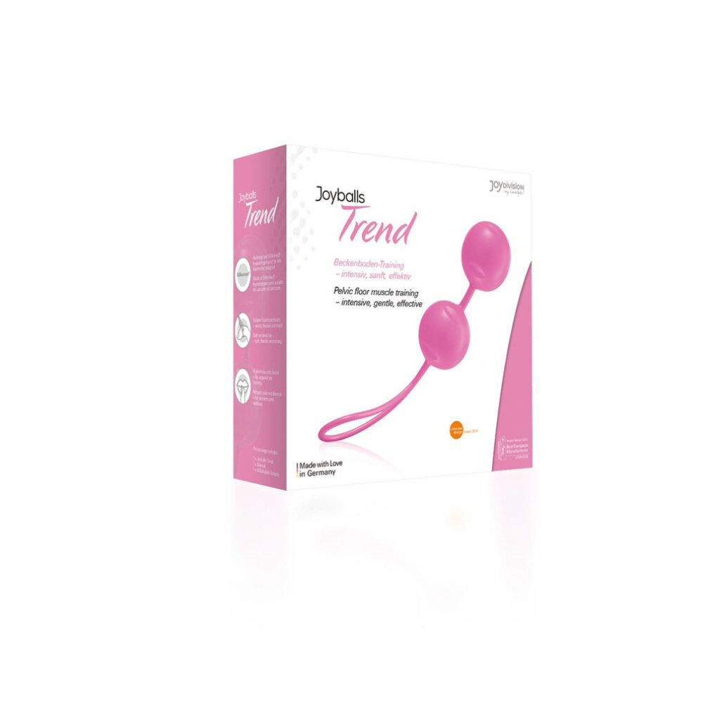 Verpackung von Joyballs Trend. Aufschrift: Joyballs Trend, Beckenboden-Training, Pelvic floor muscle training. Made with Love in Germany.