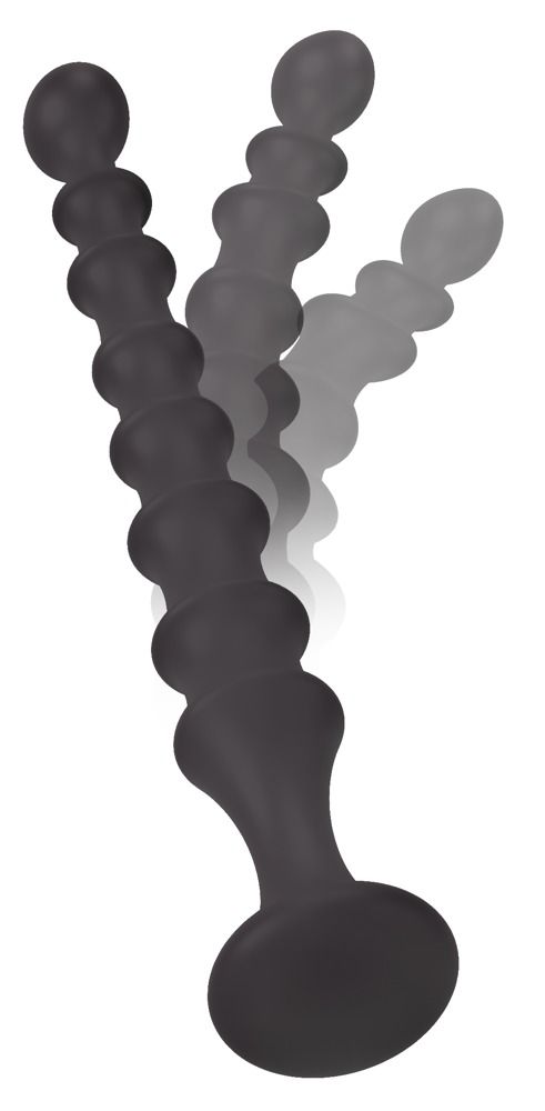 Schwarzer Anal-Wand mit geriffelter Oberfläche und abgerundeten Enden. Mehrere Ansichten zeigen die Form und die Details.