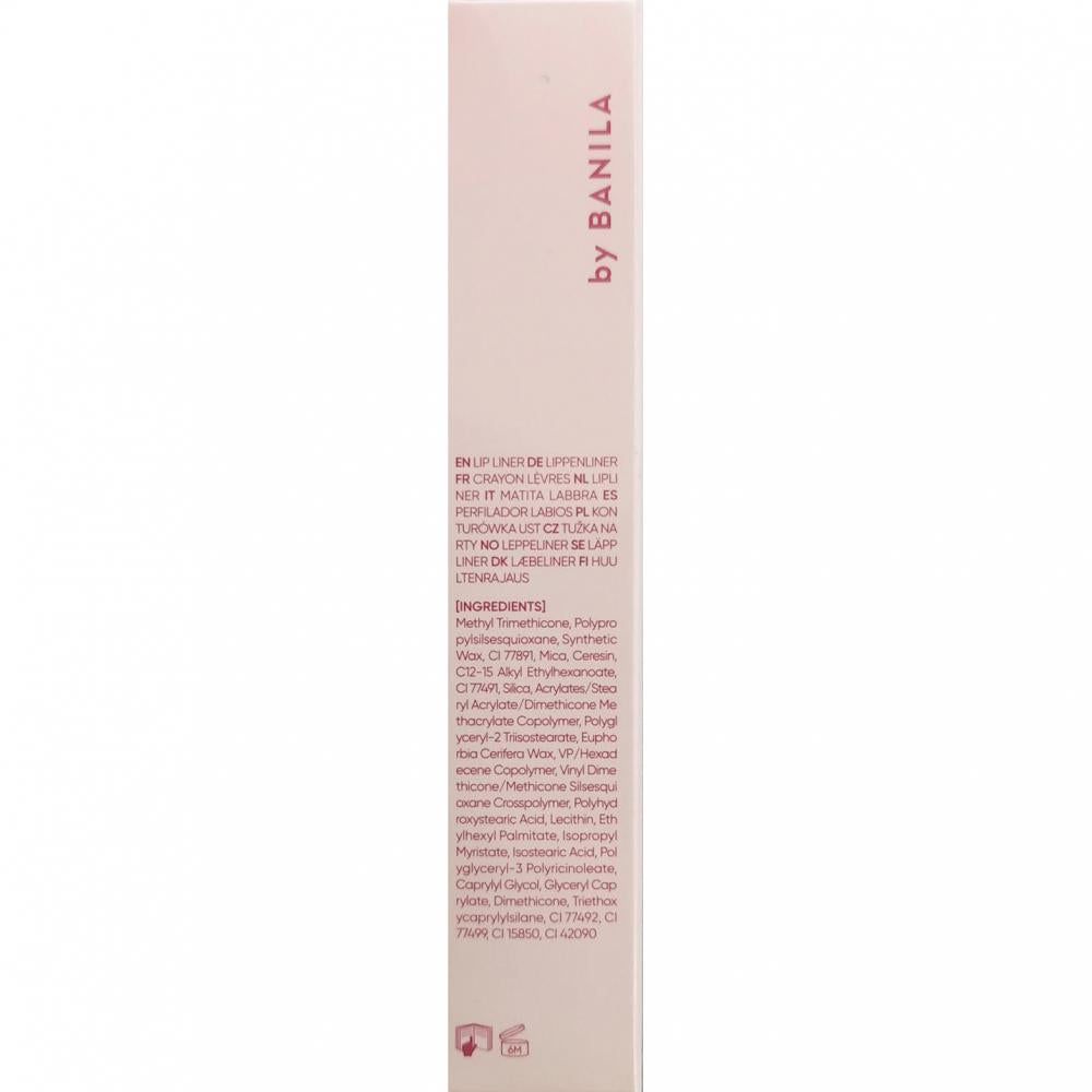 Verpackung eines Lipliners mit Inhaltsstoffliste und Markennamen 'by BANILA'.