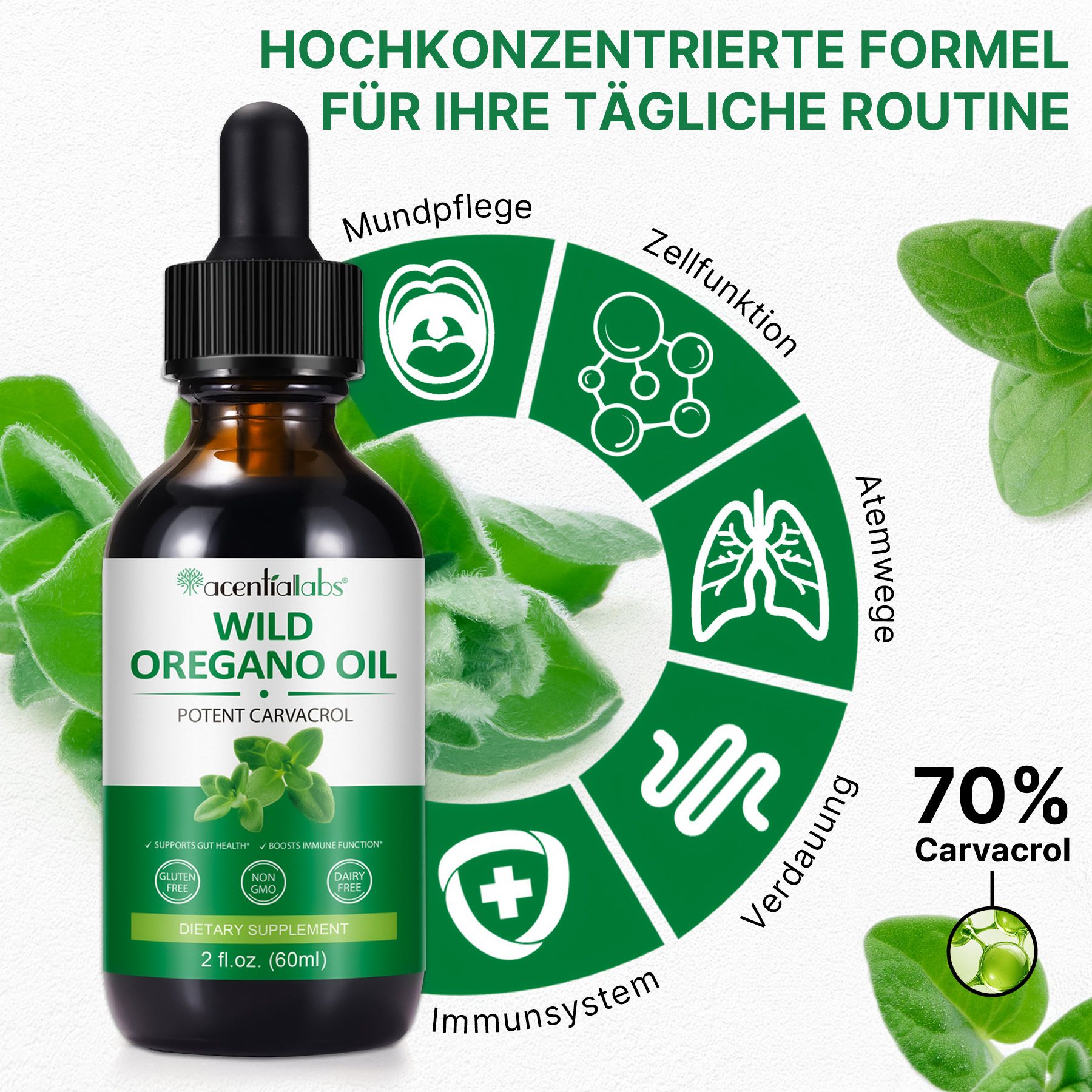 ALIVER Wildes Oregano Öl Liquid Tropfen mit Carvacrol Vegan Natur