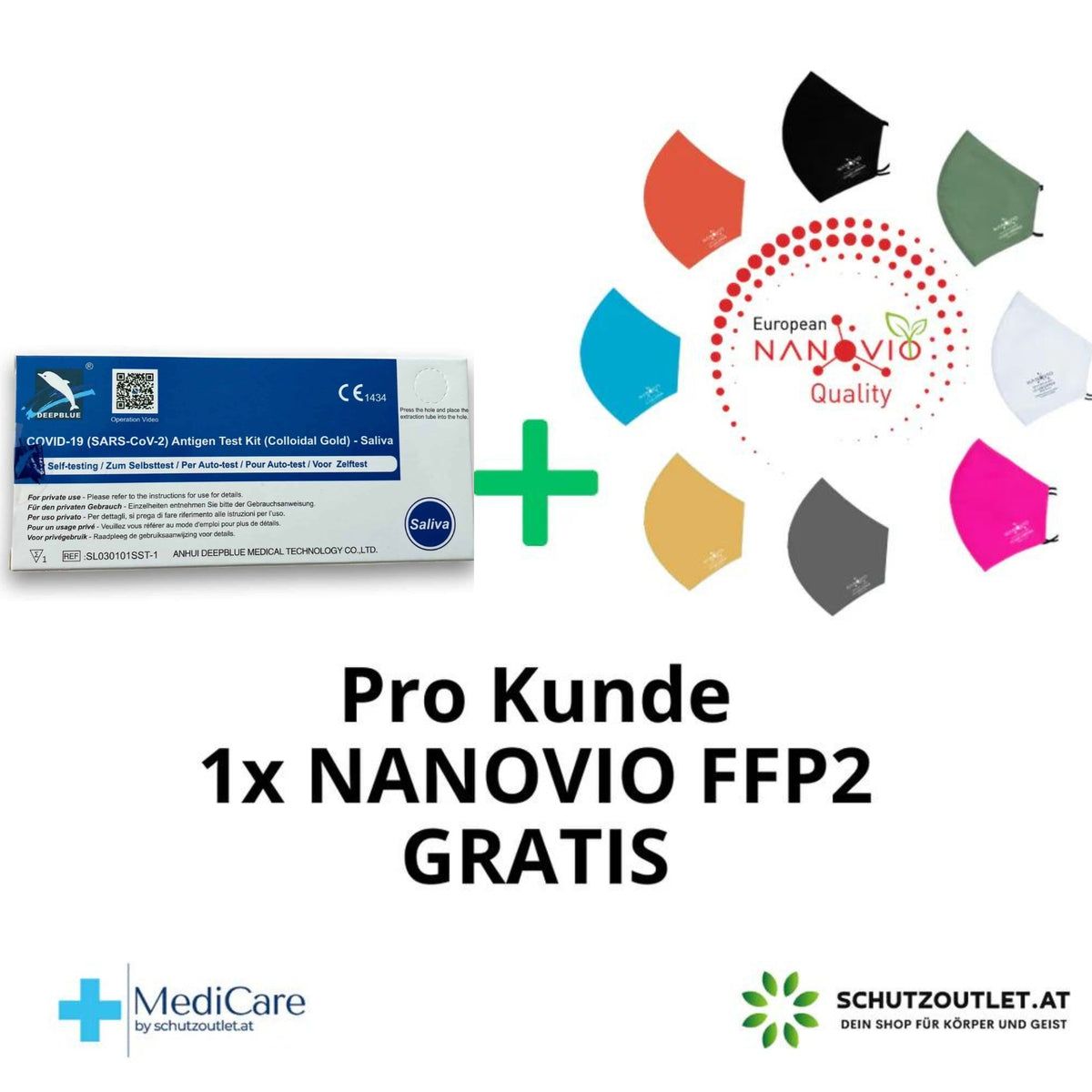 Deepblue Covid-19 Antigen Test Kit (Colloidal Gold) – Selbsttest (Lolli) + Gratis Nanovio FFP2