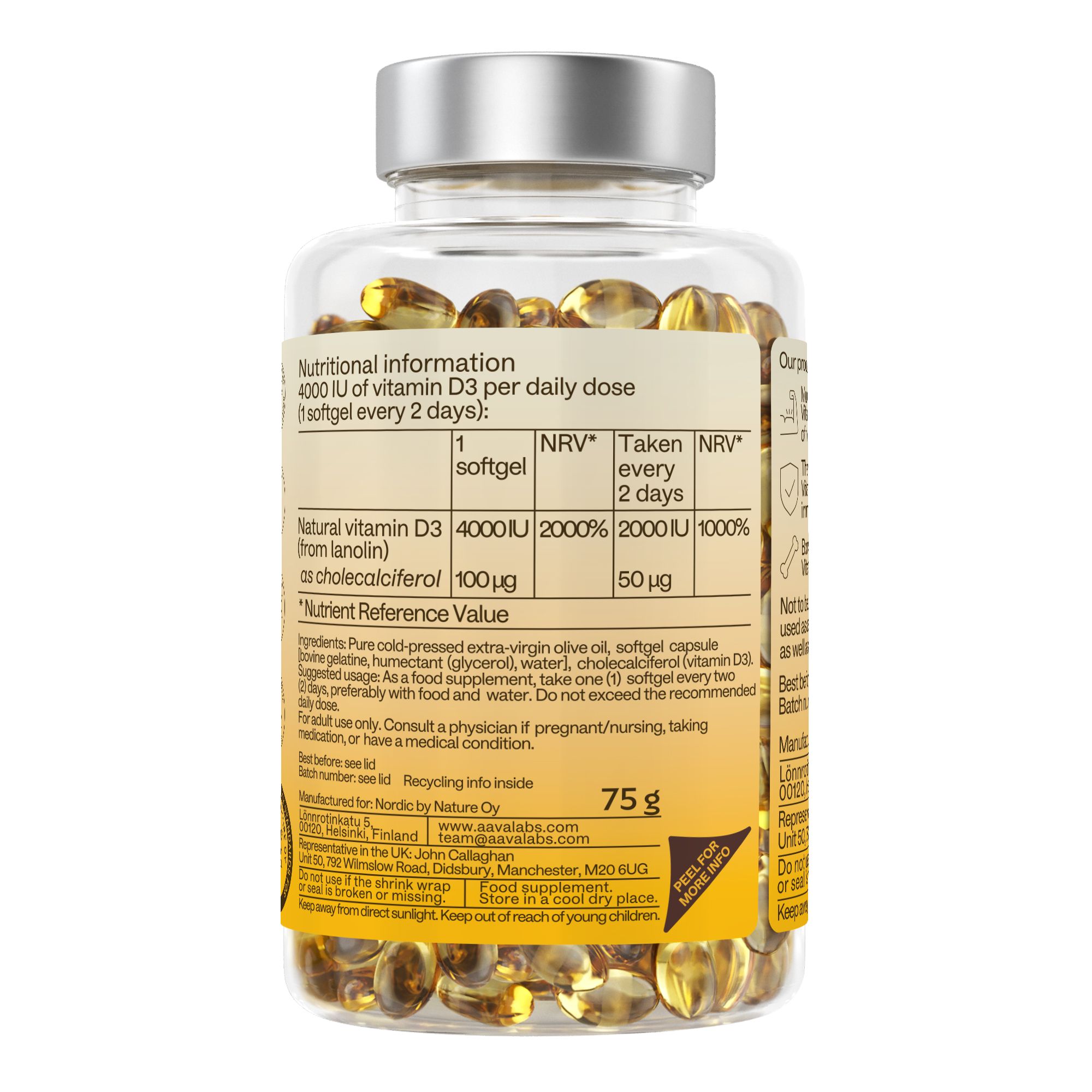 Aavalabs Vitamin D3 4000 IE | Vit D3 Hochdosiert | 365 Kapseln