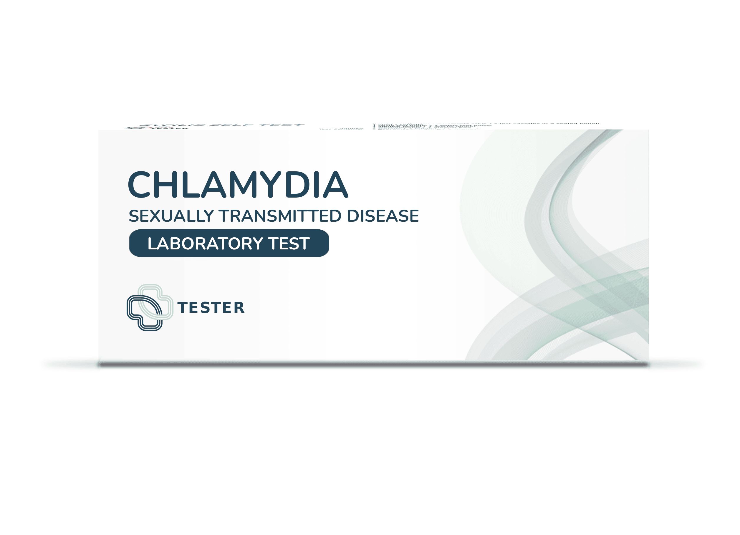 Verpackung für einen Chlamydien-Labortest zur Erkennung sexuell übertragbarer Krankheiten.